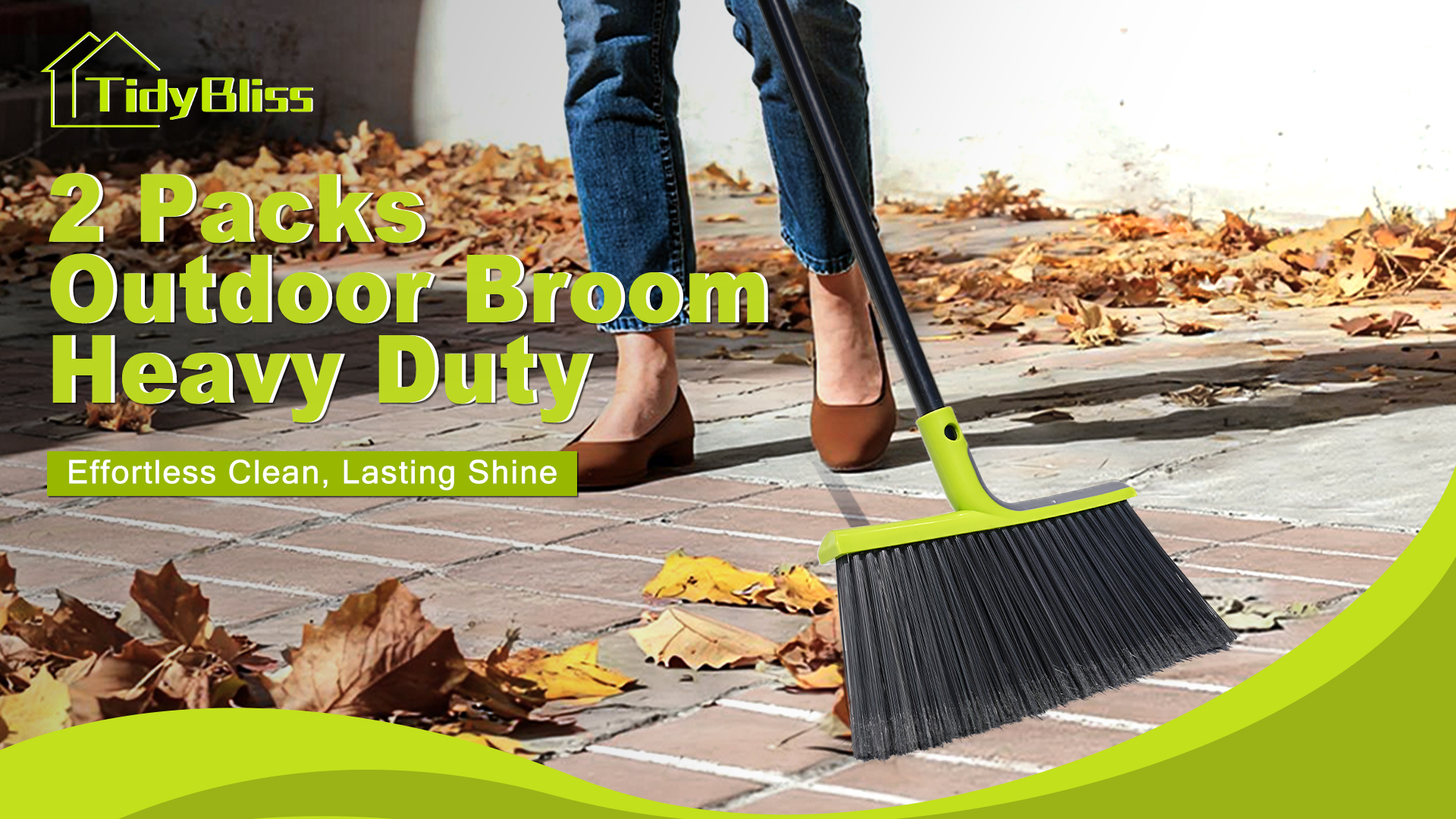 thumbnail video image 2 of TidyBliss 2 Packs Outdoor Broom Heavy Duty, 56 inches Tall Angle Brush (Green), 2 of 9