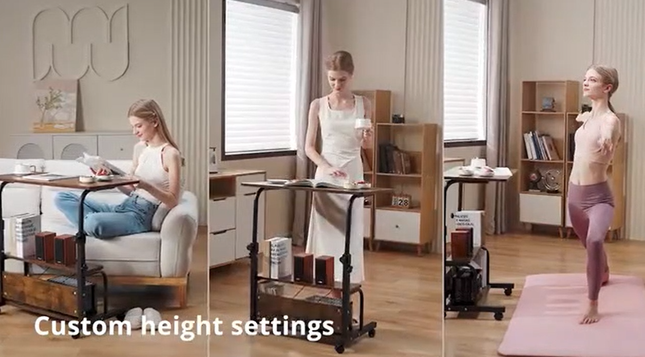thumbnail video image 2 of KLSMYHOKI Storage Portable Adjustable Height Desk, 32 Inch Black Rolling Computer Desk for Home Office Small Study Spaces, 2 of 8