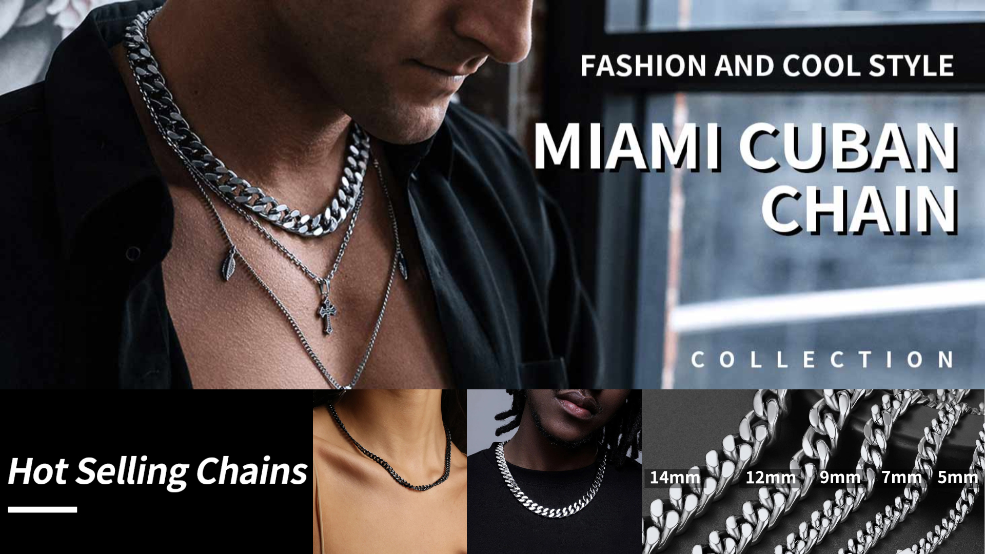 thumbnail video image 2 of ChainsHouse Mens Stainless Steel Necklaces Chain Necklace for Men Women 7mm Width Silver Cuban Link Chains Jewelry Gifts, 18/20/22/24/26/28/30 inch, 2 of 10