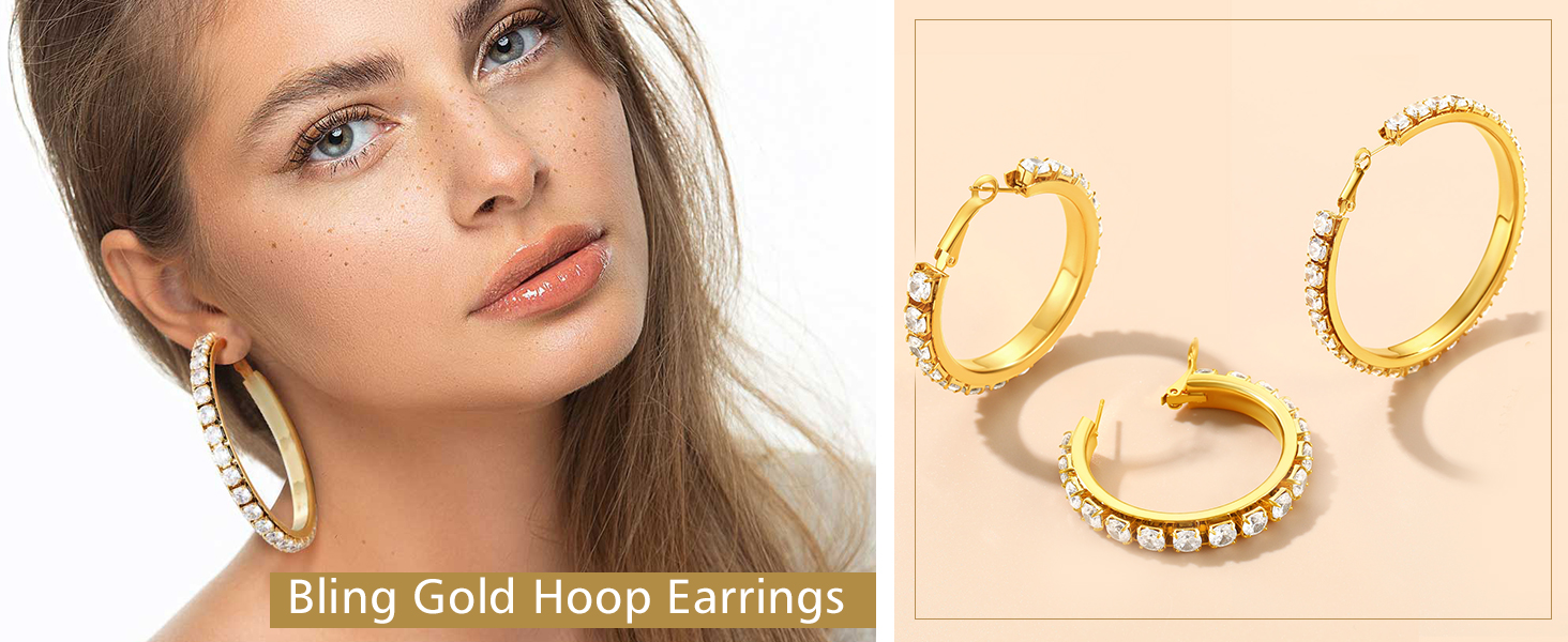 thumbnail video image 2 of FindChic Sparkly Hoop Earrings for Women Stainless Steel Black 40mm Huggie Hoops with Cubic Zirconia Hypoallergenic Earrings Birthday Mothers Day Jewelry Gifts Her Mom Wife Adults Ideas, 2 of 10