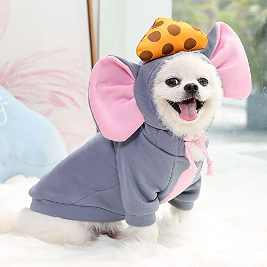 thumbnail video image 2 of Winter Big Ear Mouse Dog Hoodies Cute Cheese Warm Pet Costume Halloween Cat Clothes for Small Medium Dogs Puppy French Bulldog Chihuahua, 2 of 11
