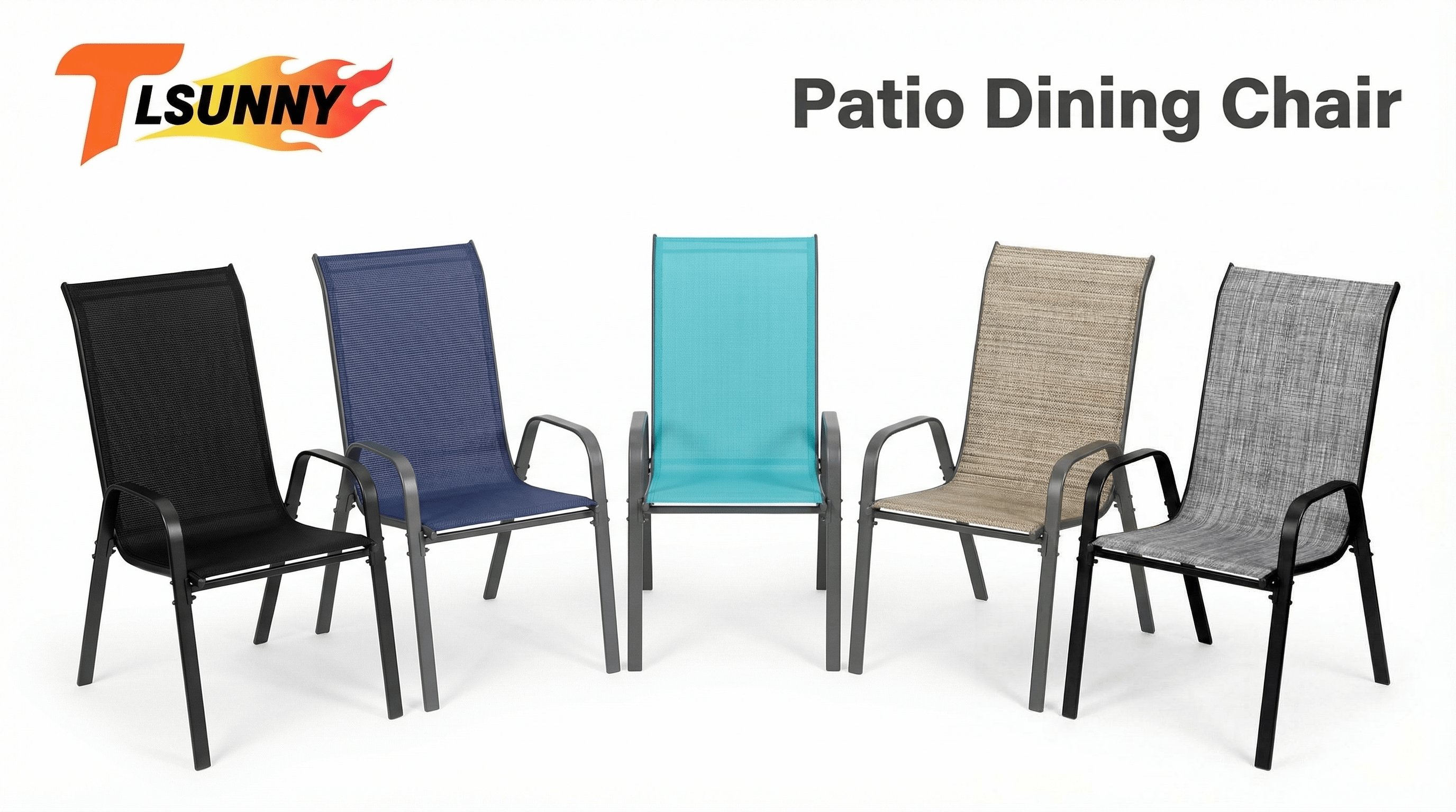thumbnail video image 2 of TLSUNNY Outdoor Dining Chairs Set of 4, Stackable Patio Chairs, w/ Armrests, All Weather for Backyard, Deck, 2 of 12
