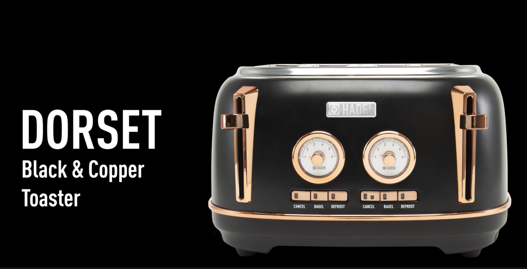 thumbnail video image 2 of Haden Dorset 4 Slice Wide Slot Toaster & Coffee Maker, Black & Copper, 2 of 11