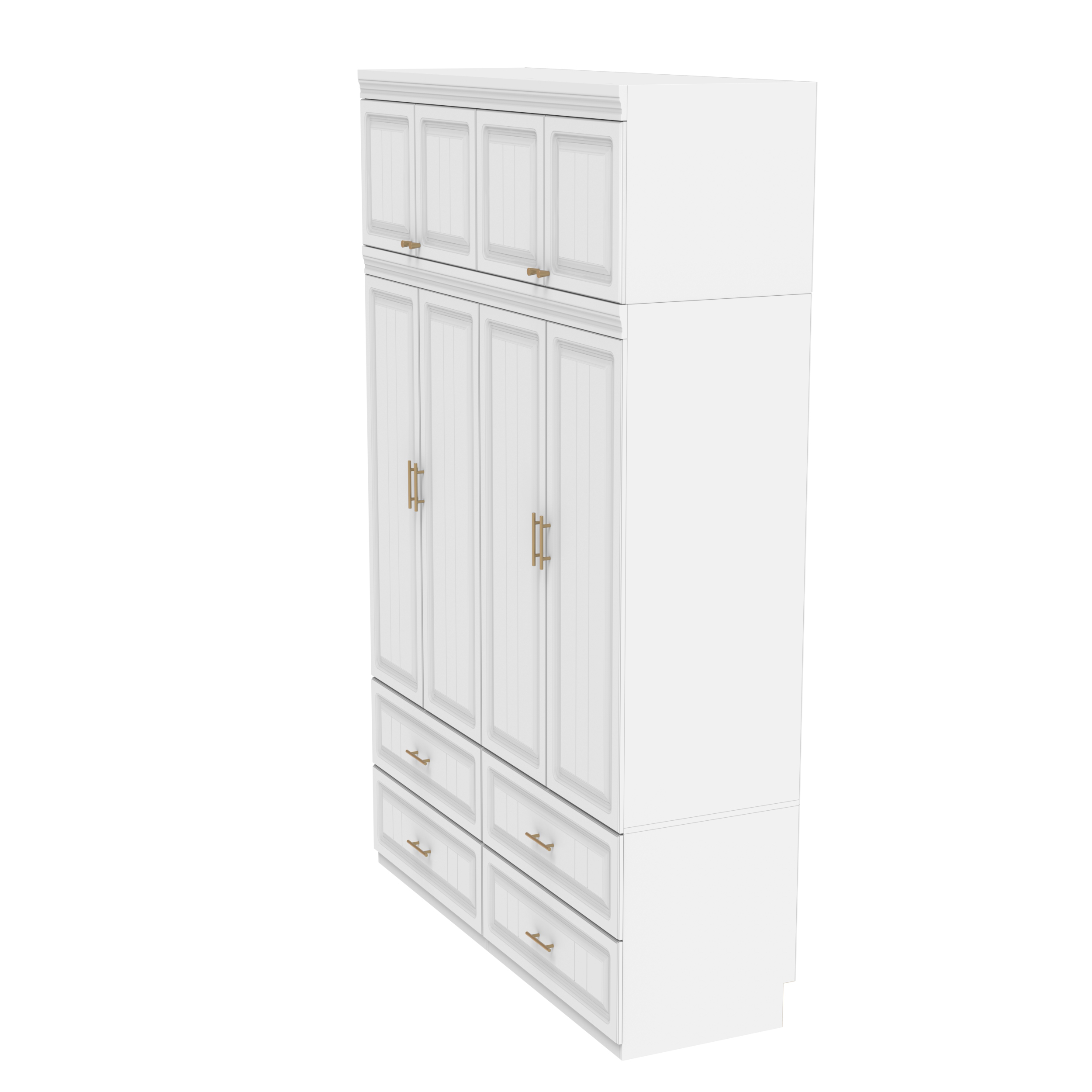 Hitow 4-Door Wardrobe Armoire with Hutch, Shelves and Drawers,White Closet  Storage Cabinet with Clothing Rod for Bedroom, 93.3 H