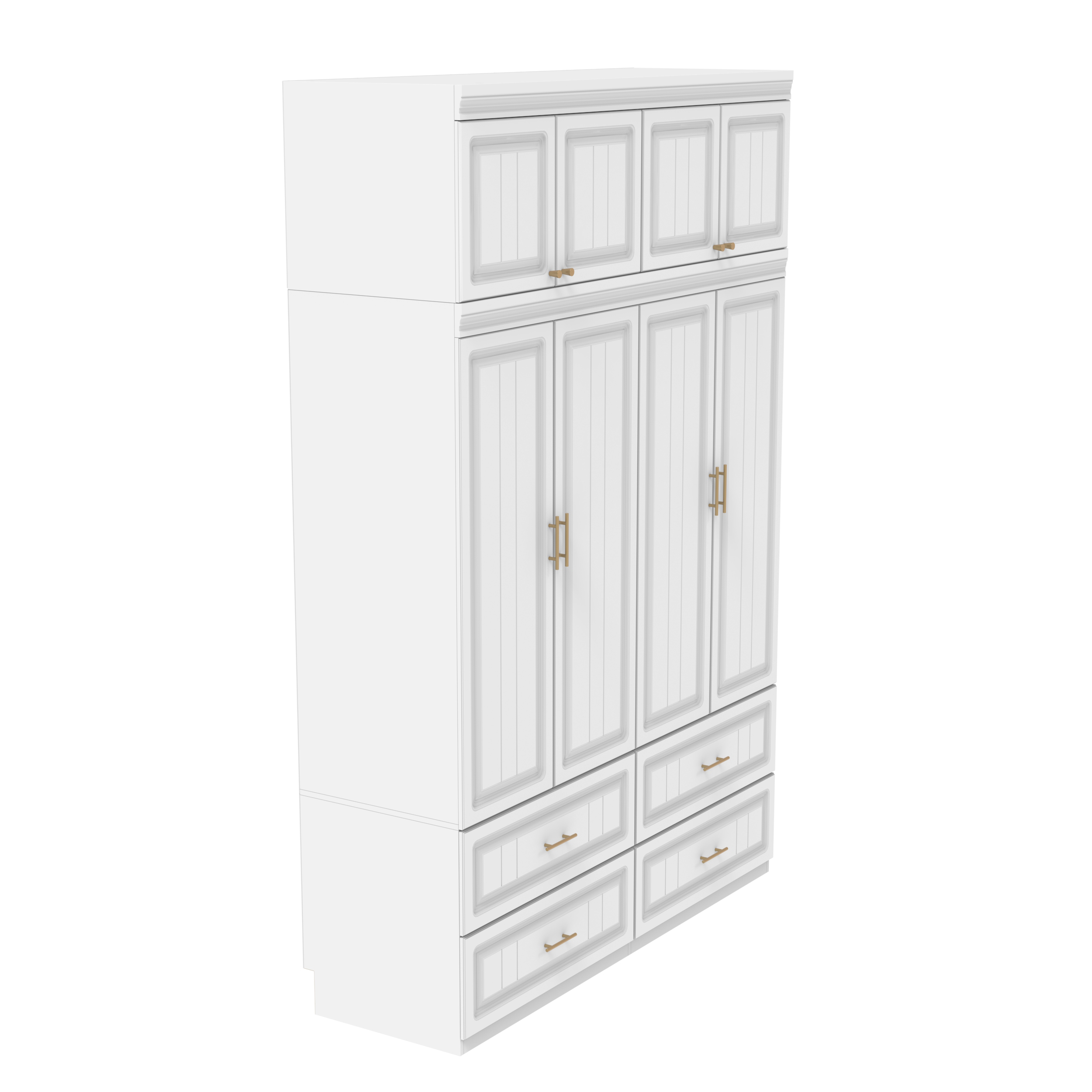 Hitow 4-Door Wardrobe Armoire with Hutch, Shelves and Drawers,White Closet  Storage Cabinet with Clothing Rod for Bedroom, 93.3 H 