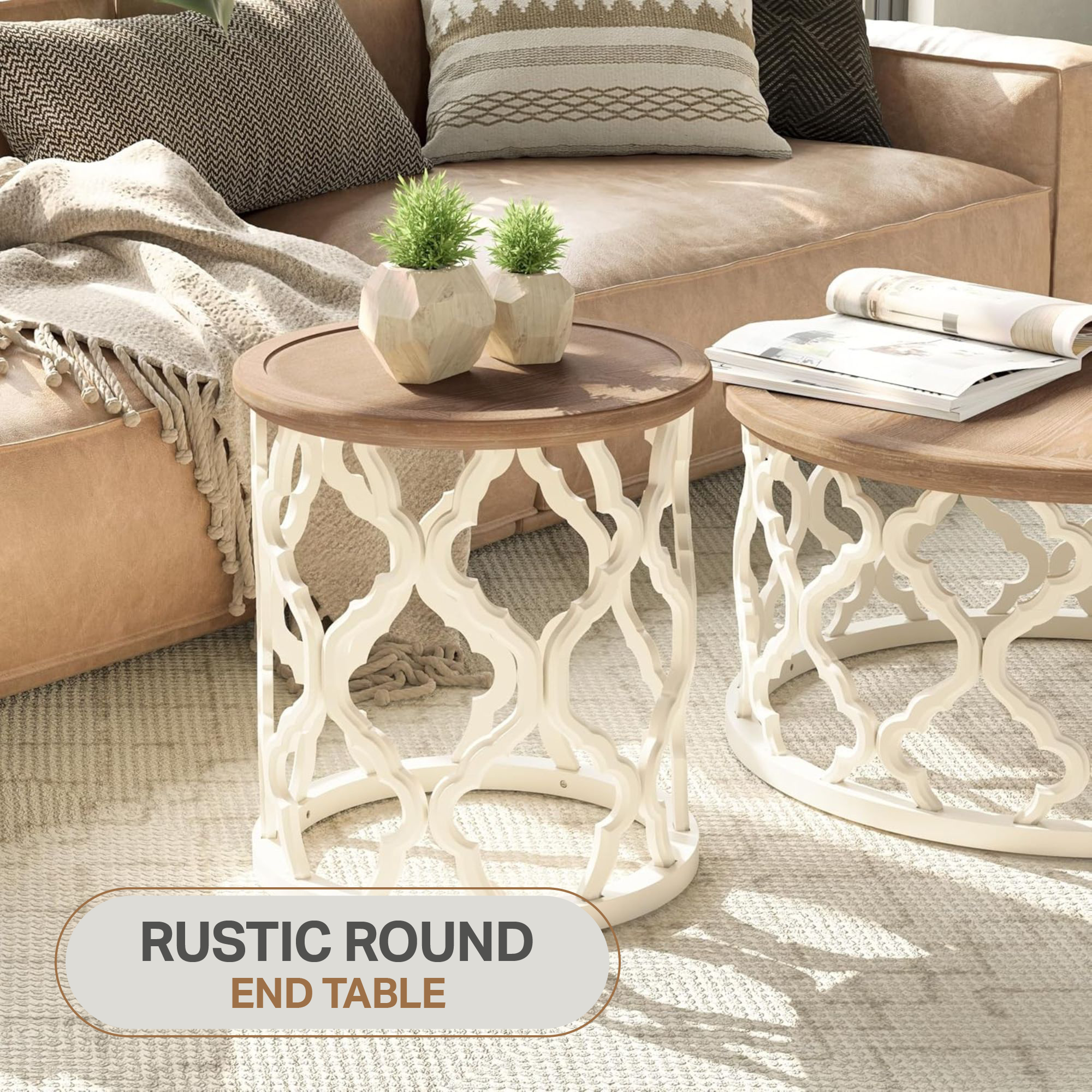 thumbnail video image 2 of Open Box COZAYH Rustic Table Accent Side Wood Tray Top Curved Base Furniture, 2 of 12