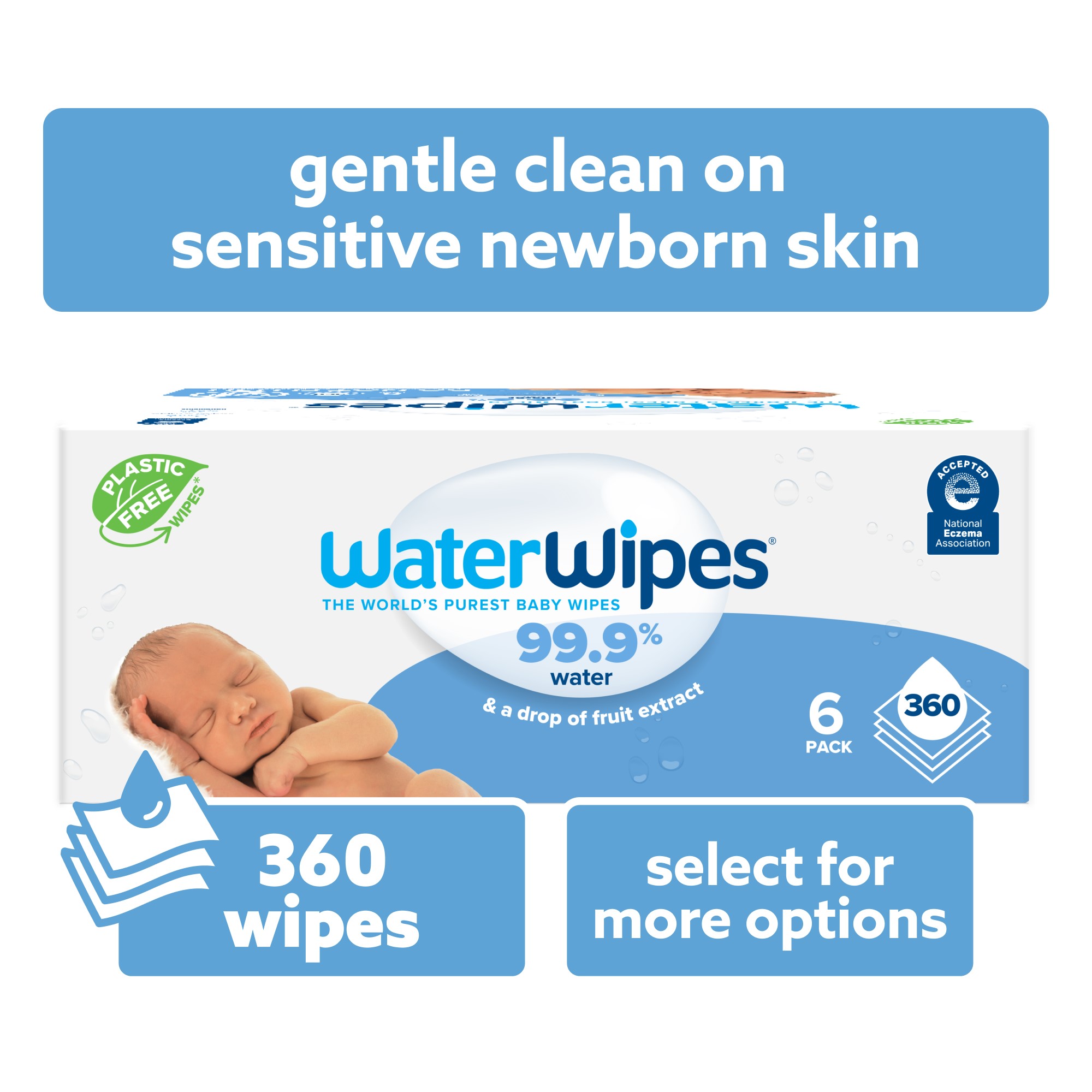 thumbnail video image 2 of WaterWipes Sensitive Newborn & Baby Wipes, 3-In-1 Cleans, Cares, Protects, 99.9% Water, Unscented & Hypoallergenic, 6 Packs (360 Wipes), 2 of 11