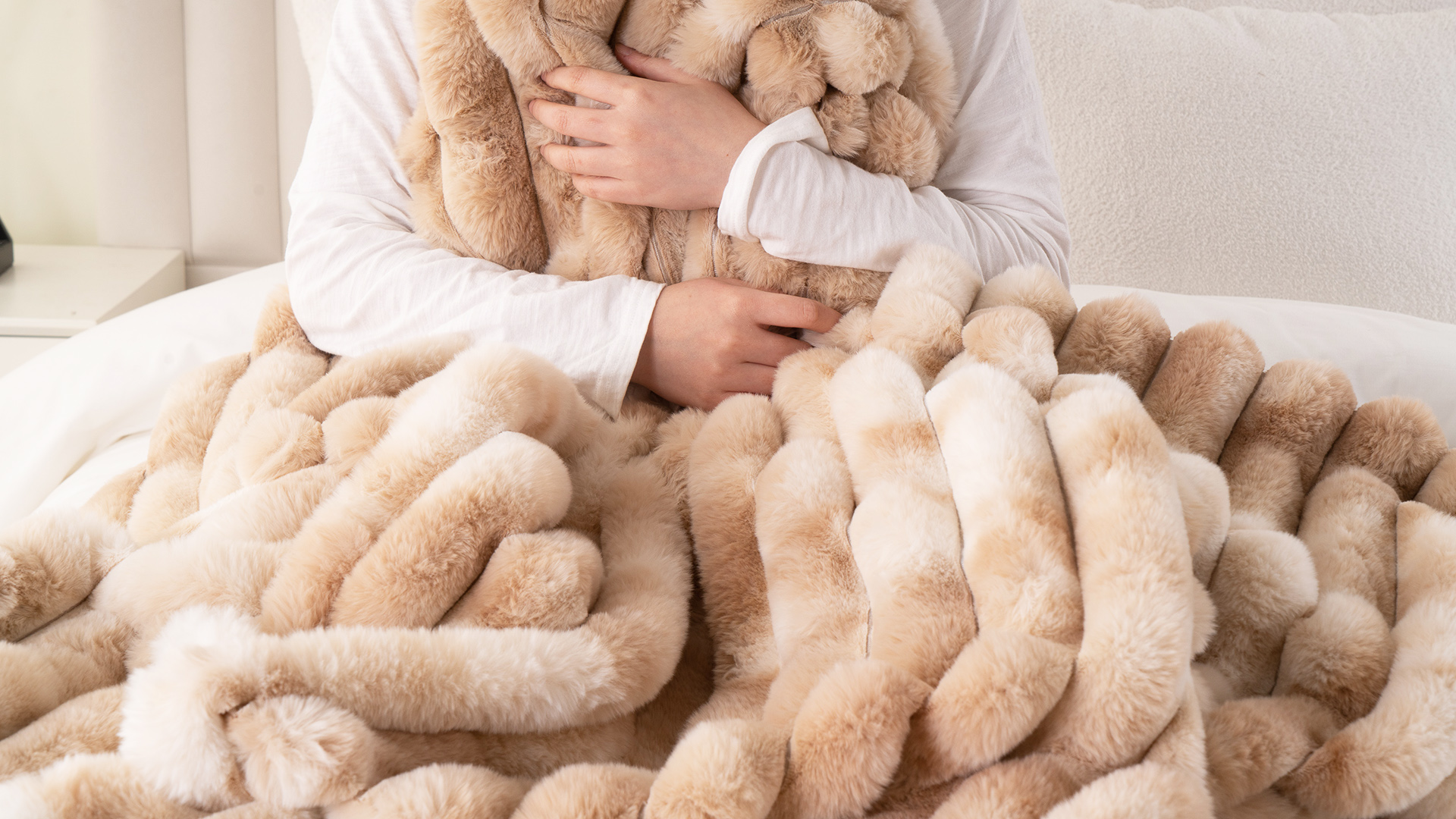 thumbnail video image 2 of Battilo Pink Plush Striped Rabbit Fur Blanket,Faux Fur Throws,Fuzzy Blanket for Home Decor,60"x80", 2 of 9