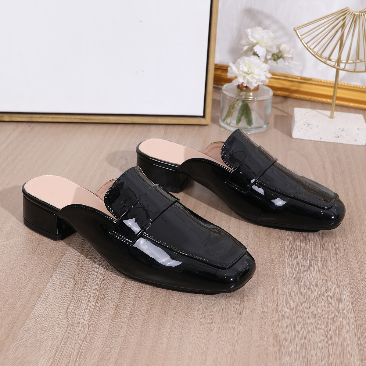 thumbnail video image 2 of WZX Mules for Women Low Block Heel Closed Round Toe Slip on Backless Mules Shoes Comfortable Casual Classic Shopping Dating Party Slides Loafer Shoes, 2 of 8