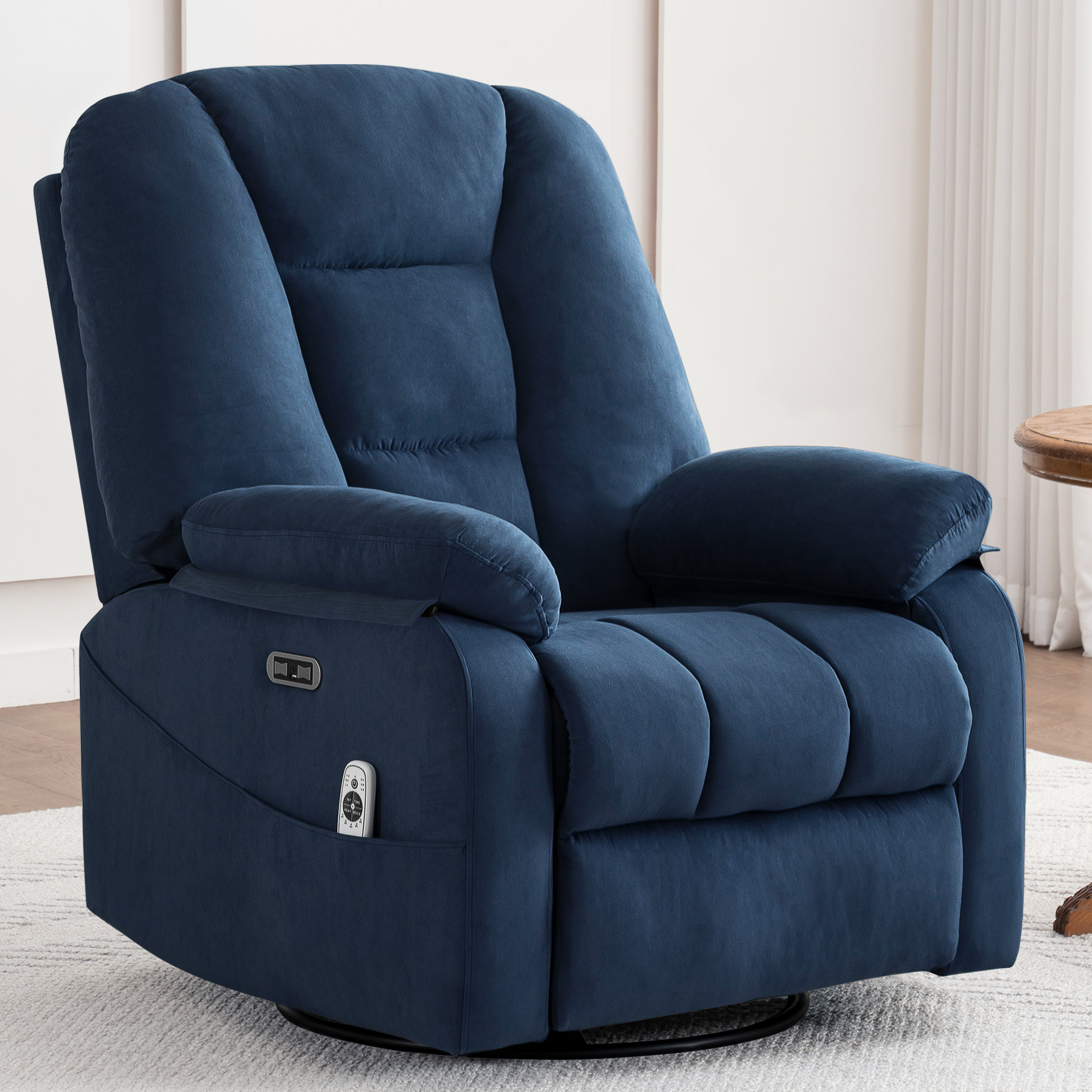 thumbnail video image 2 of Ketaiyou Power Swivel Rocker Recliner Chair with Massage, USB and Type-C Port, Large Electric Fabric Rocking Reclining Sofa Chair for Living Room (Brown), 2 of 8