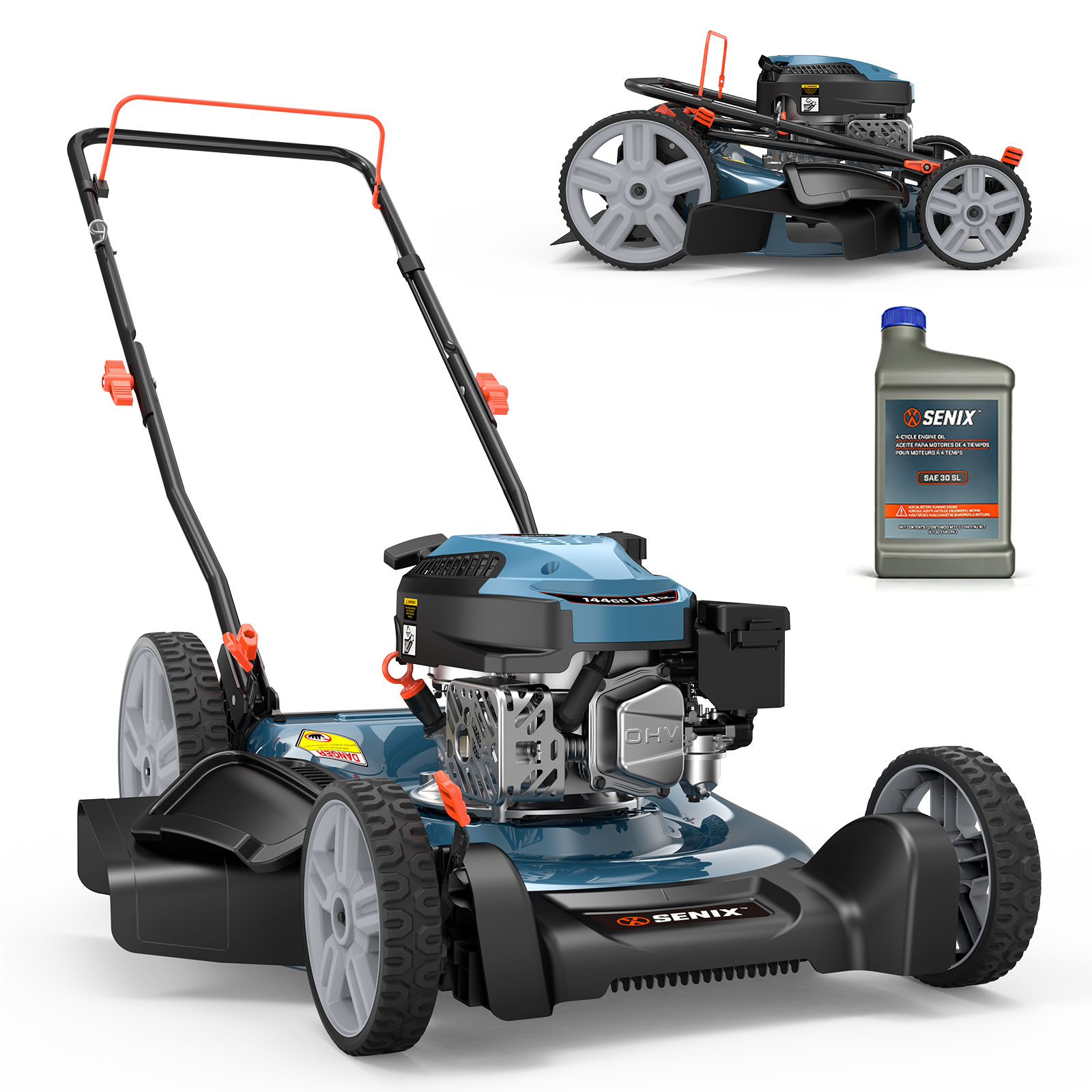 thumbnail video image 2 of Senix 21" Gas Lawn Mower, 144cc 4-Cycle, 2-in-1 Mulch & Side Discharge, Durable Design, 6 Adjustable Heights, 2 of 13