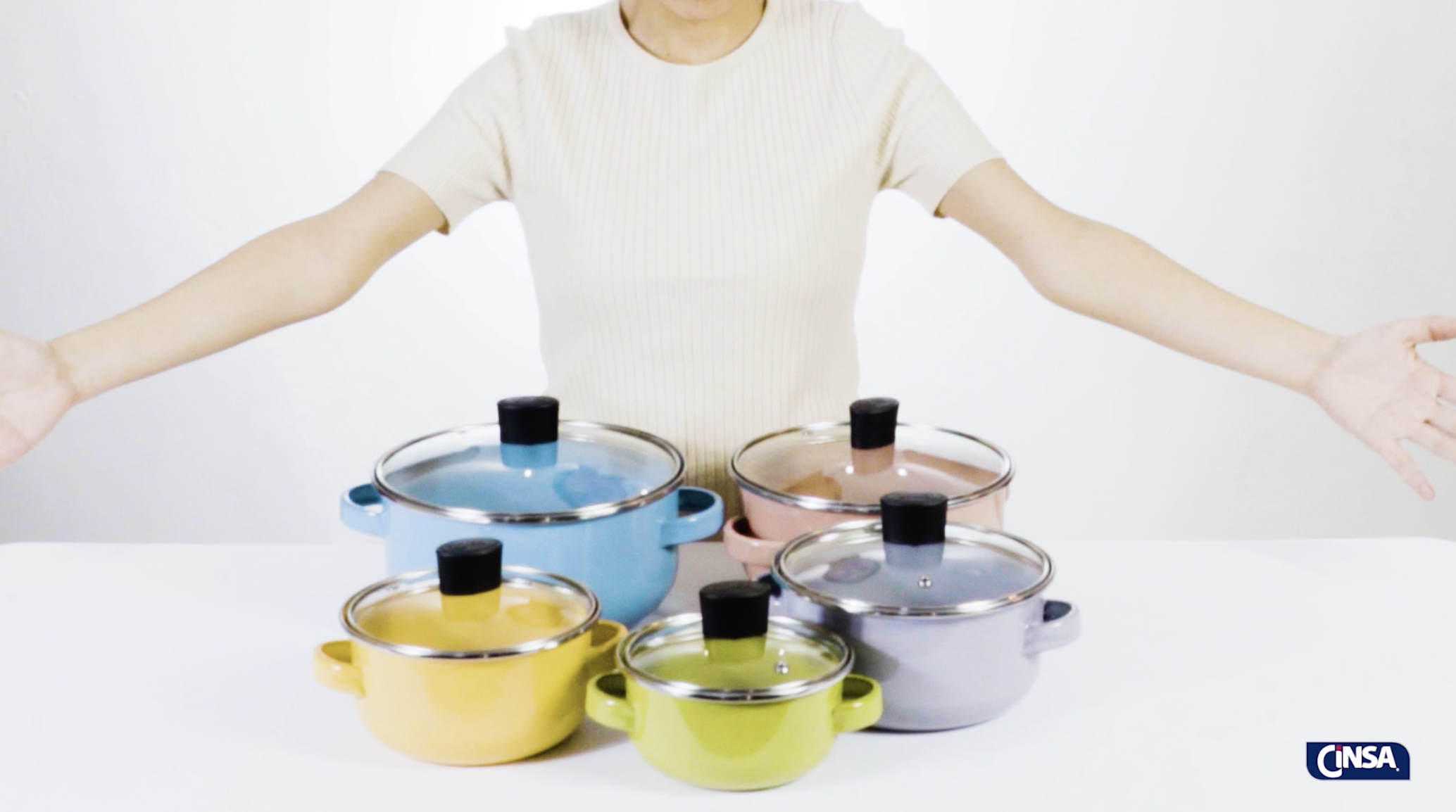 thumbnail video image 2 of Cinsa 10-Piece Cookware Set, Premium Enamel on Steel Pots with Lids, 2 of 7