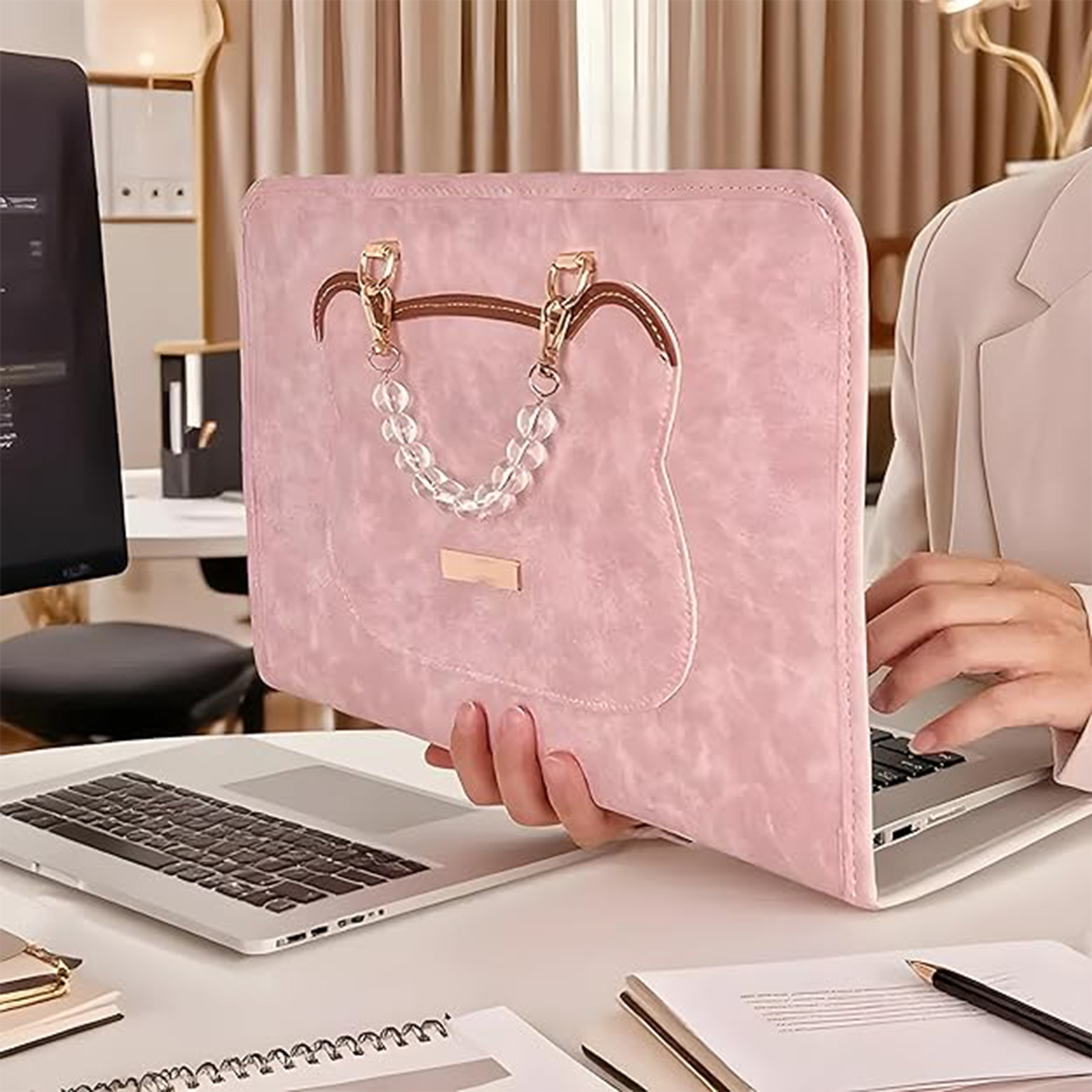 thumbnail video image 2 of Women's Laptop Bag for 14-15.6 Inch Laptops - TSA Approved Lightweight Computer Case with Handle, Elegant Working & Traveling Notebook Sleeve for Women, PU Leather Portable Office Accessory, Pink, 2 of 7