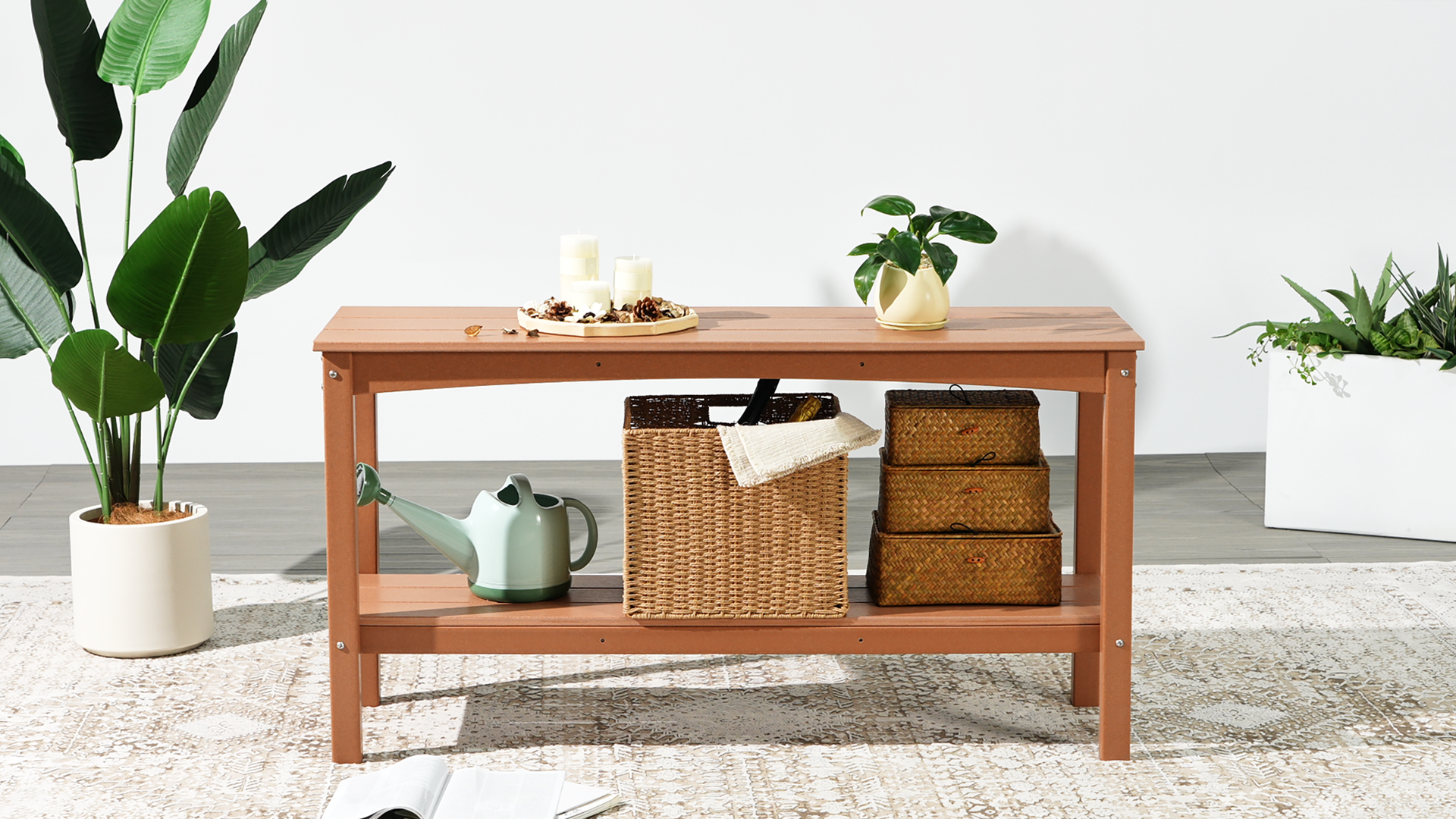 thumbnail video image 2 of WestinTrends 55" Outdoor Patio HDPE Adirondack 2-Tier Shelf Console Table, Sand, 2 of 16