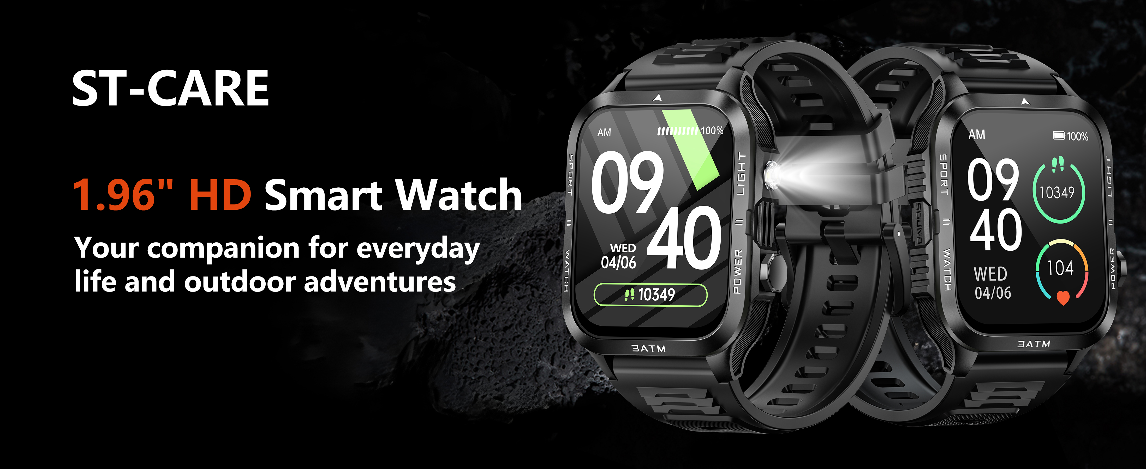 thumbnail video image 2 of ST-CARE 1.96" HD Men Outdoor Smart Watch, Fitness Tracker with Multiple Sports Modes, Orange, 2 of 11