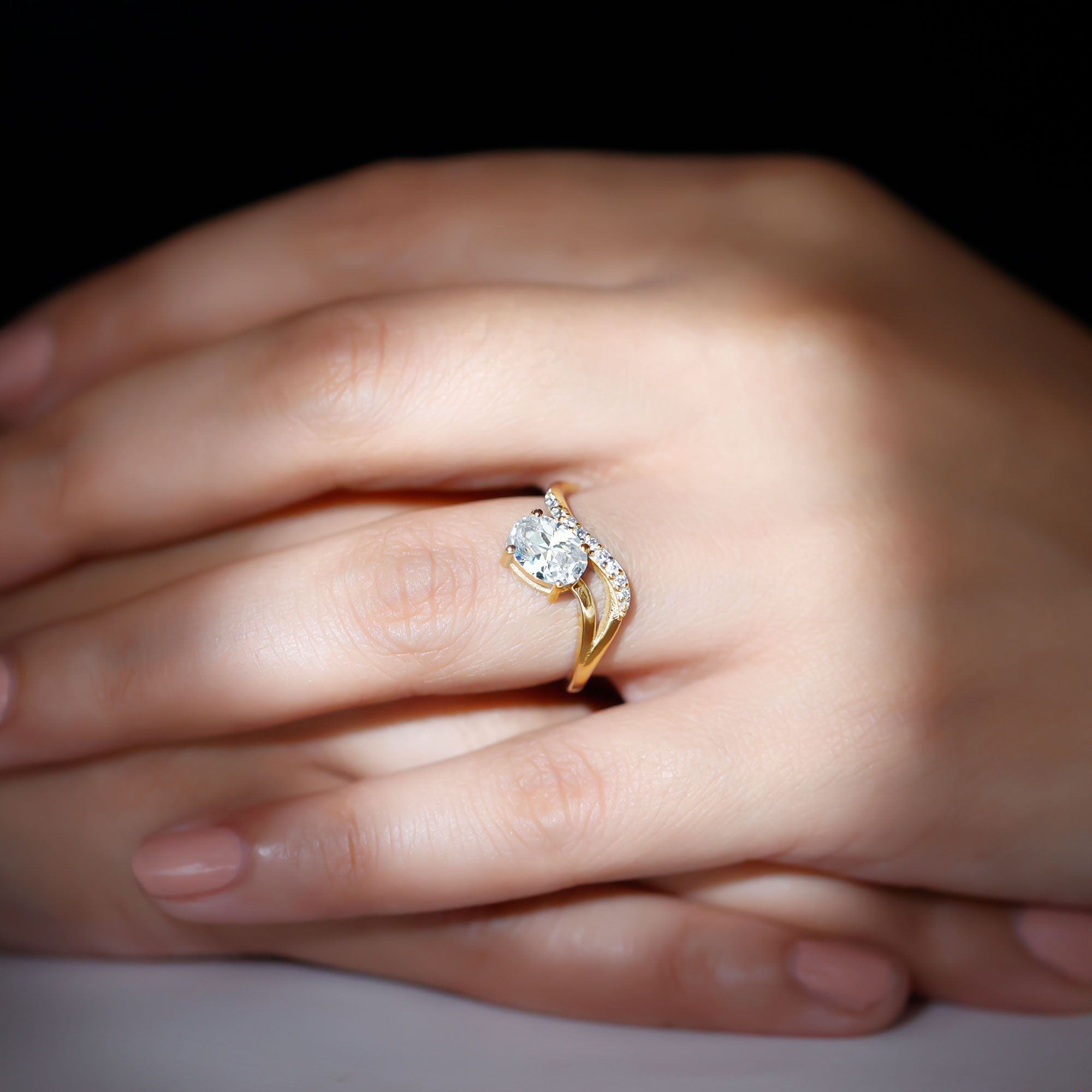 thumbnail video image 2 of Rosec Jewels Lab Grown Diamond Engagement Ring Curved - East West Oval Ring (6x8 mm, EF-VS Grade), 10K White Gold, US 8.00, 2 of 9