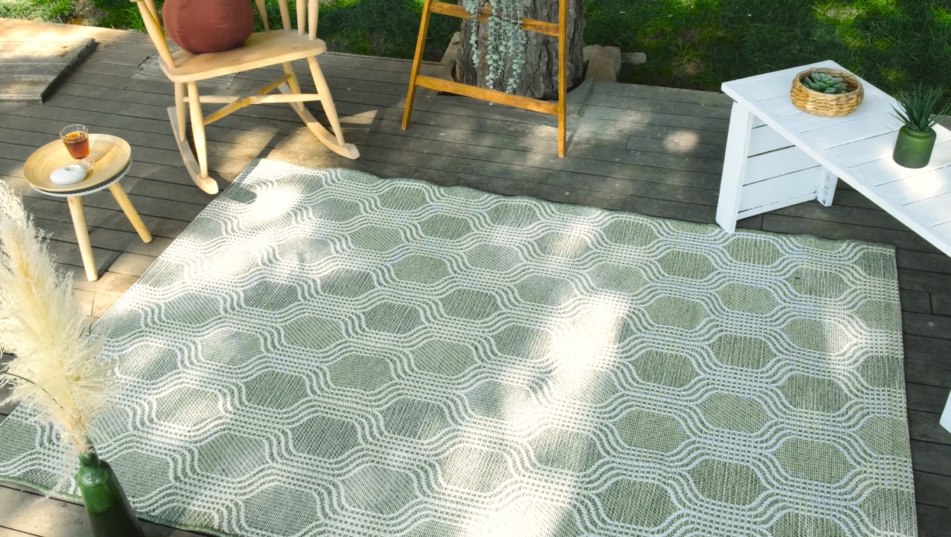 thumbnail video image 2 of Luxe Weavers Outdoor Geometric Trellis Green 8x10 Area Rug, Low Pile Carpet, 2 of 10