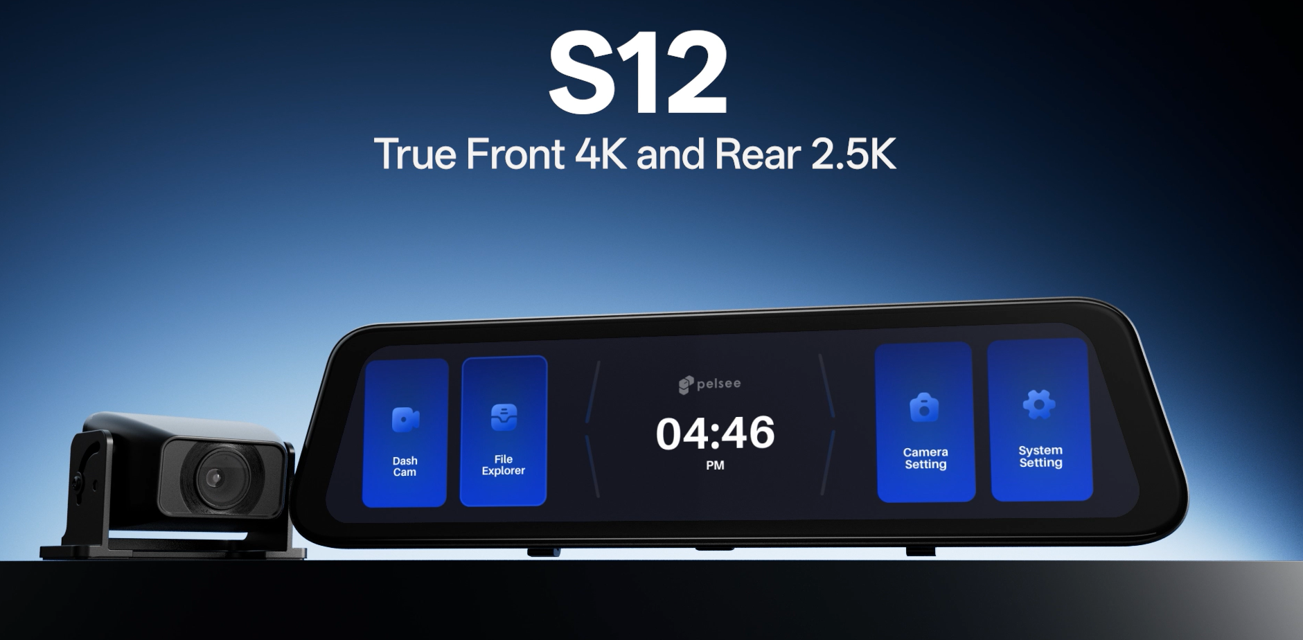thumbnail video image 2 of Pelsee S12 Telephoto Version Native 4K + 2.5K Mirror Dash Cam, Rear View Mirror Camera w/ 8MP Sensor, Color Night Vision, WiFi 6 30MB/s Download, GPS, 64GB Card, Backup Camera for SUVs Trucks Vans RV, 2 of 10