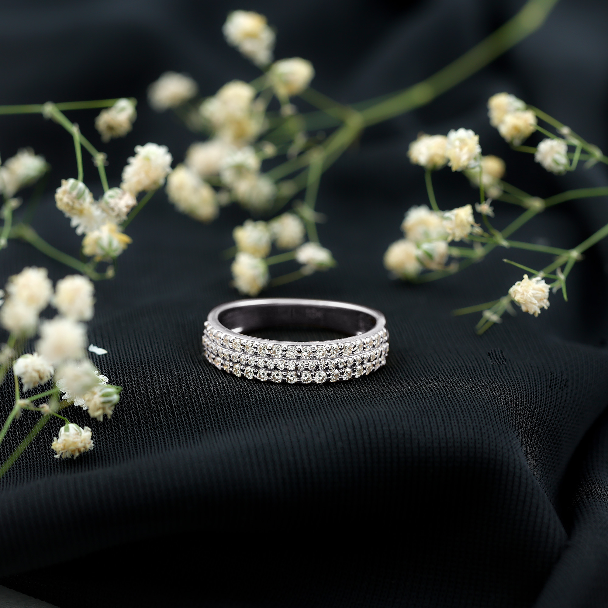 thumbnail video image 2 of Rosec Jewels Certified Moissanite Wedding Ring - 3 Row Half Eternity Band - D-VS1 Quality - Ready to Gift, 14K Yellow Gold, US 11.00, 2 of 9