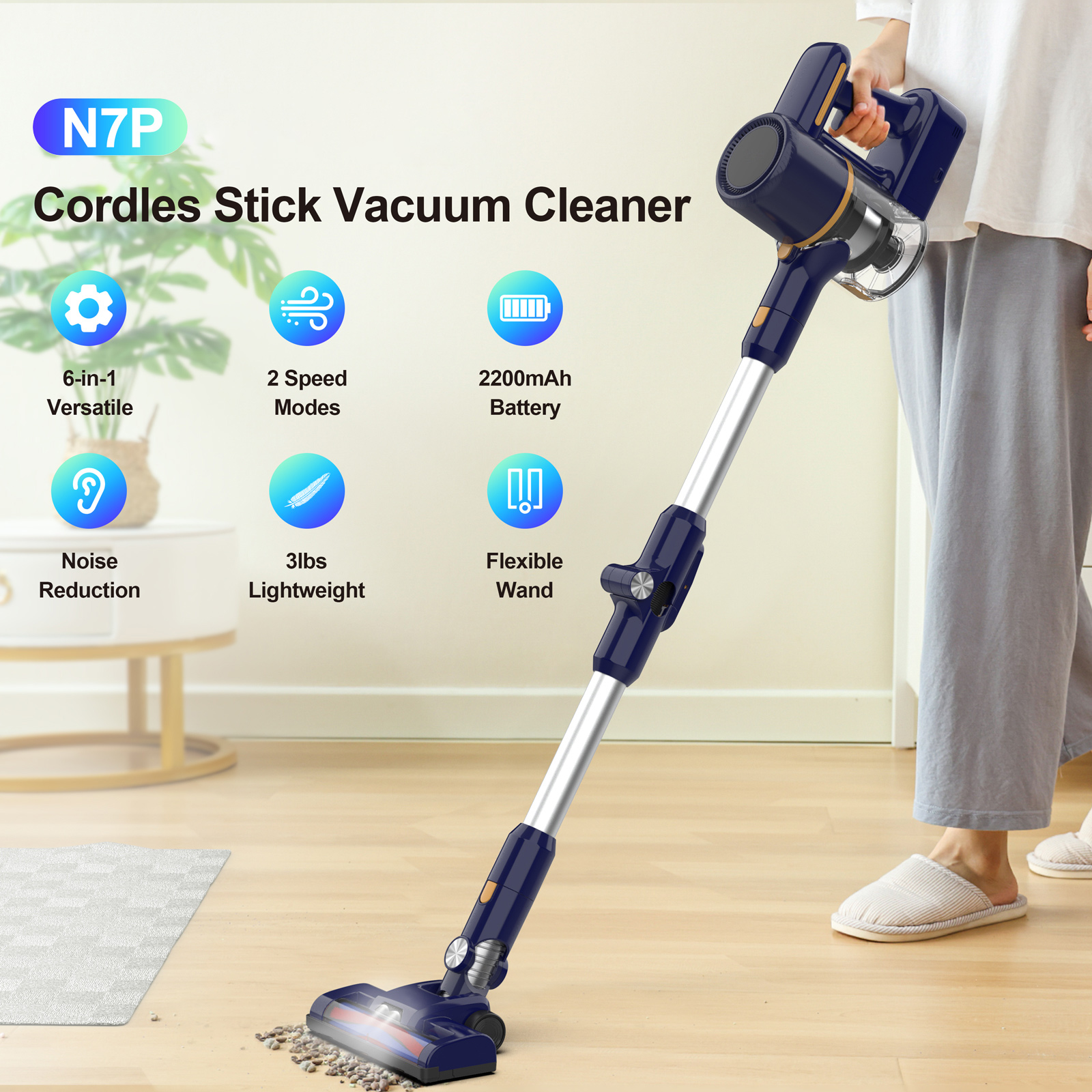 thumbnail video image 2 of Homadio Cordless Vacuum Cleaner, 6 in 1 Lightweight Stick Vacuum, 2200mAh Quick-Charge, Noise Reduction for Home Pet Hair Carpet Hard Floor, 2 of 12