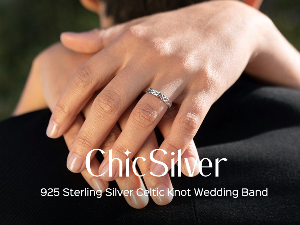 thumbnail video image 2 of ChicSilver 925 Sterling Silver Celtic Knot Eternity Band Ring for Women, Vintage Irish Promise Ring 4mm Wide Hypoallergenic Size 4-12, 2 of 12