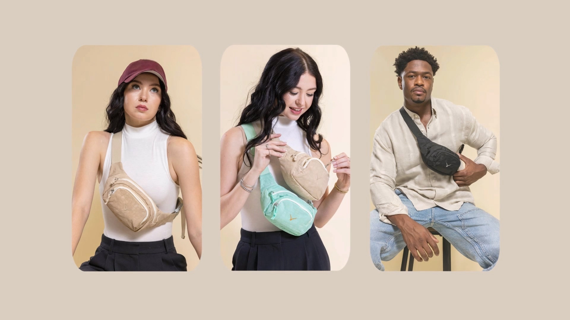 thumbnail video image 2 of Hynes Eagle Unisex Stylish Waist Pack Multi-Pocket Fanny Bag, Khaki, 2 of 7