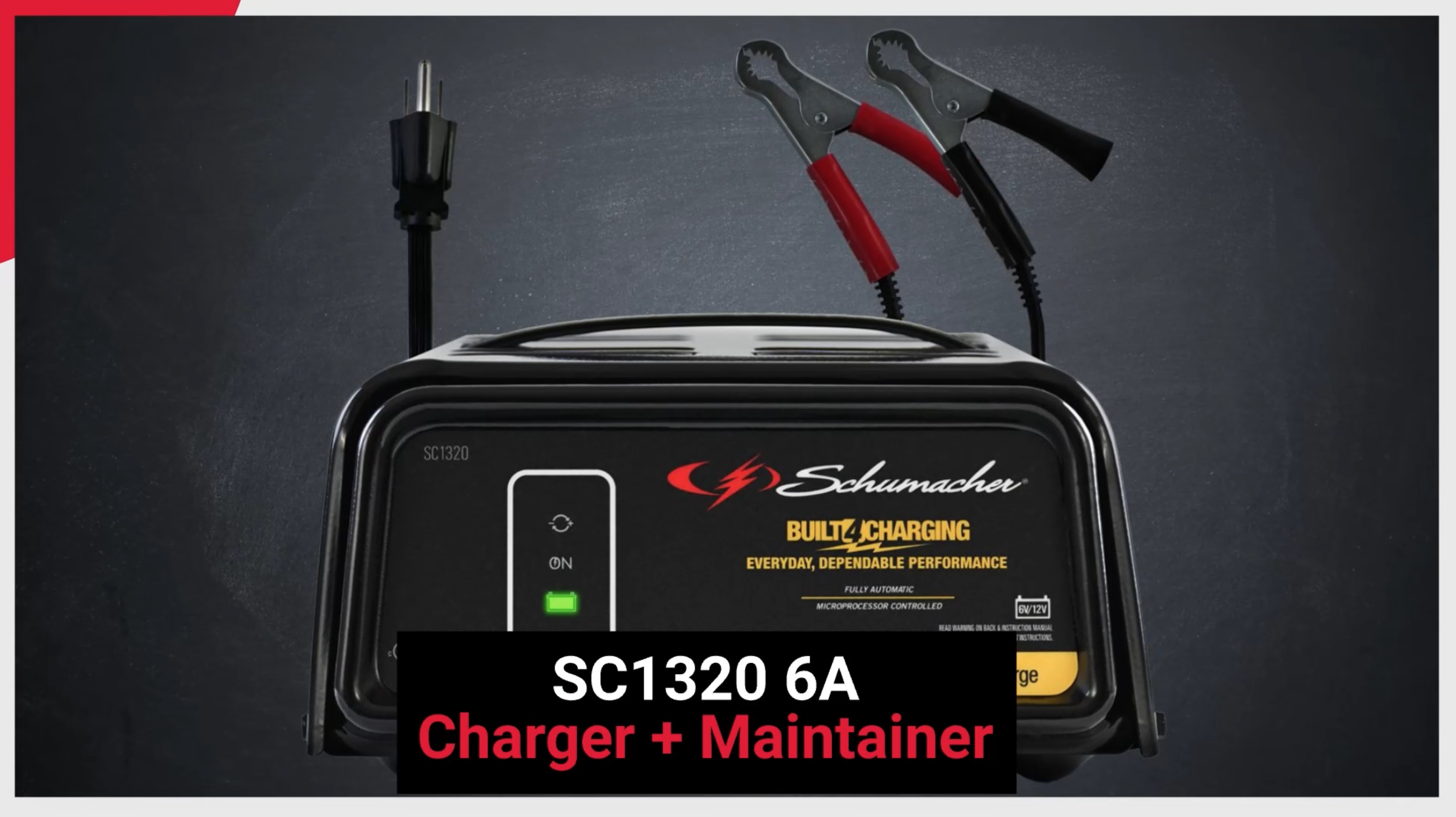 thumbnail video image 2 of Schumacher Electric 6A Car Battery Charger and Maintainer, 3-in-1 Solution, 6V/12V Sport, Auto, and Marine Batteries, SC1320, 2 of 6