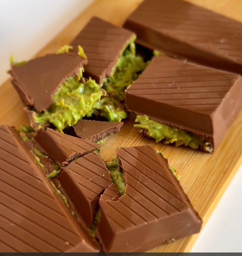 thumbnail video image 2 of MODA Dubai Chocolate Bar Pistachio, Handmade Viral Knafeh Chocolate Bar Filled with Pistachio Cream & Kataifi, 7 oz (200g), 2 of 8
