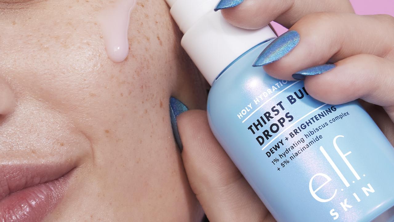 thumbnail video image 3 of e.l.f. SKIN Holy Hydration! Thirst Burst Drops, Brightening & Hydrating Gel Serum, 1% Hydrating Hibiscus Complex + 5% Niacinamide, 1 fl oz, 3 of 22