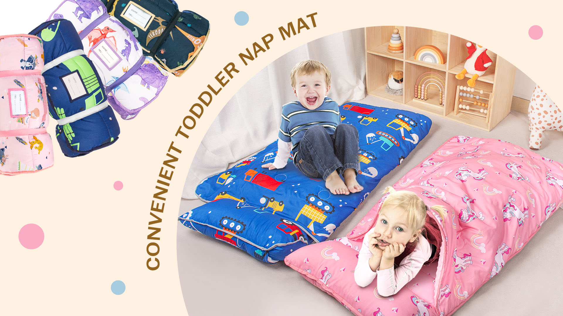 thumbnail video image 2 of Primlect Nap Mat, 55" x 22" x 2", Thickened Sleeping Bags with Removable Pillow, for Daycare, 2 of 7