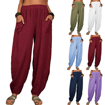 thumbnail video image 2 of Baqcunre Elastic Solid Women Pockets Long Pants Waist Casual Loose Trousers Pants,Size S-5XL,Pajama Pants Women,Lounge Pants Women,Women's Pants,Winter Pants for Women,Womens Clothes,Blue, 2 of 8