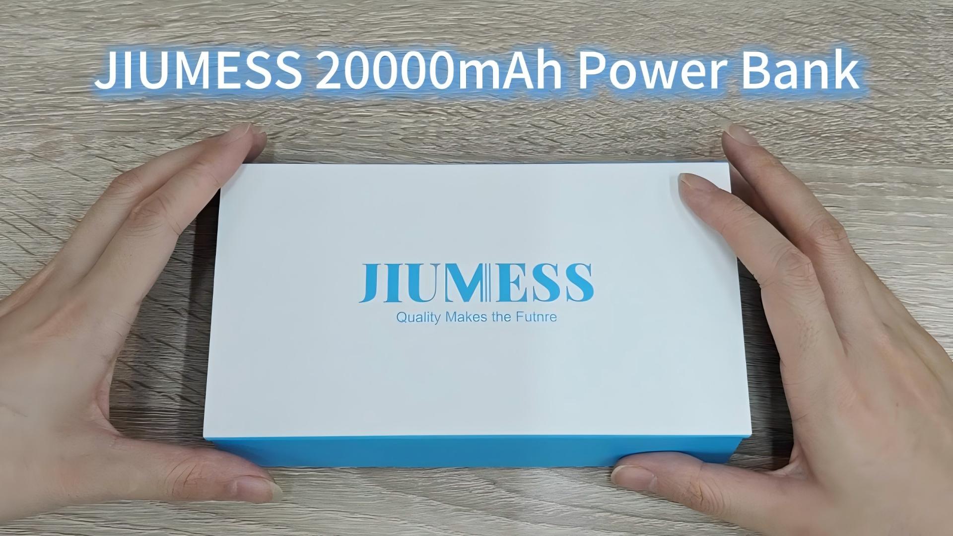 thumbnail video image 2 of JIUMESS 20000mAh Power Bank Portable Charger with Cables Compatible for iPhone, Android Cell Phone, 2 of 10