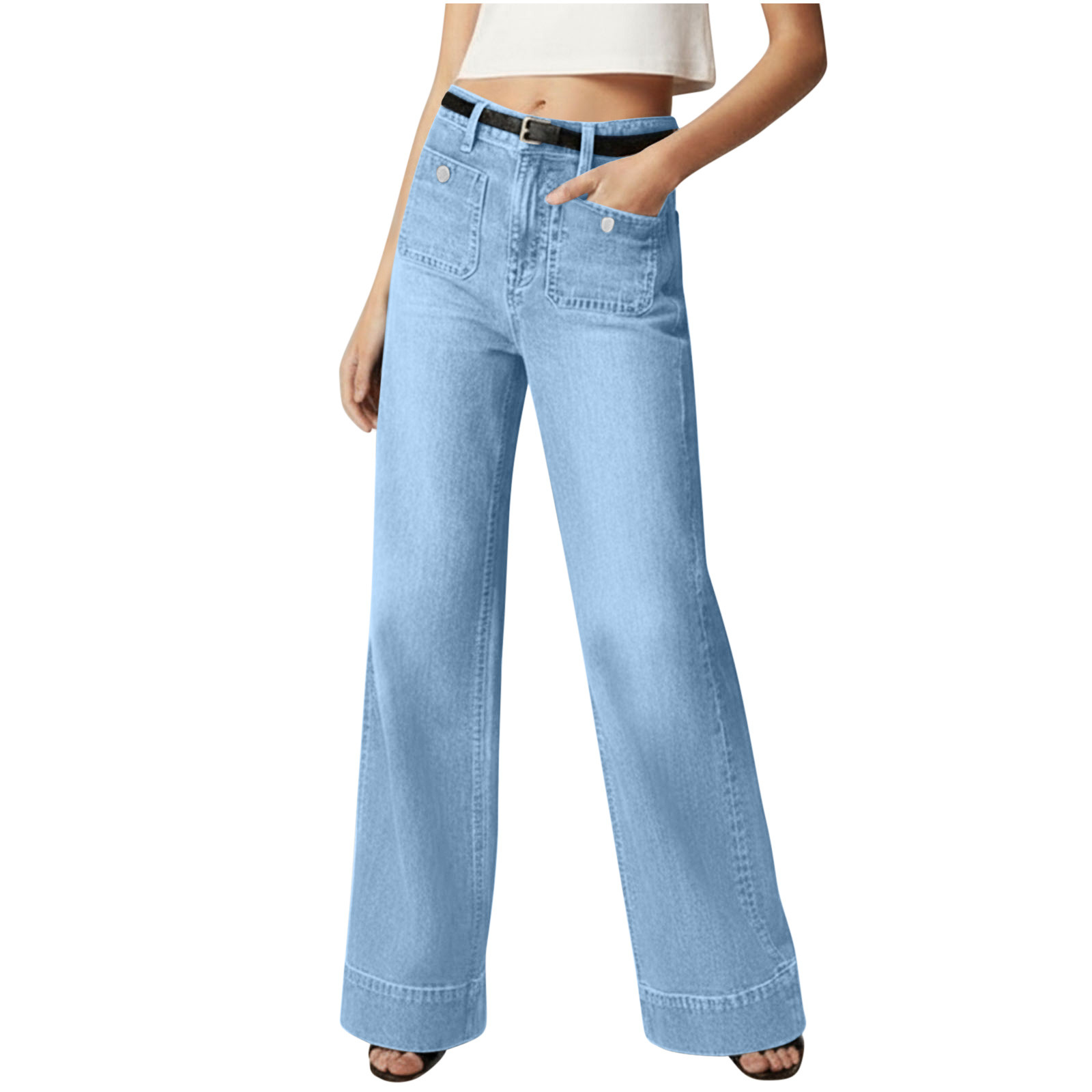 thumbnail video image 2 of POROPL Womens Jeans Denim Elastic Wide Leg High Waist Loose Flare Jeans with Pockets,30" Inseam, 2 of 7