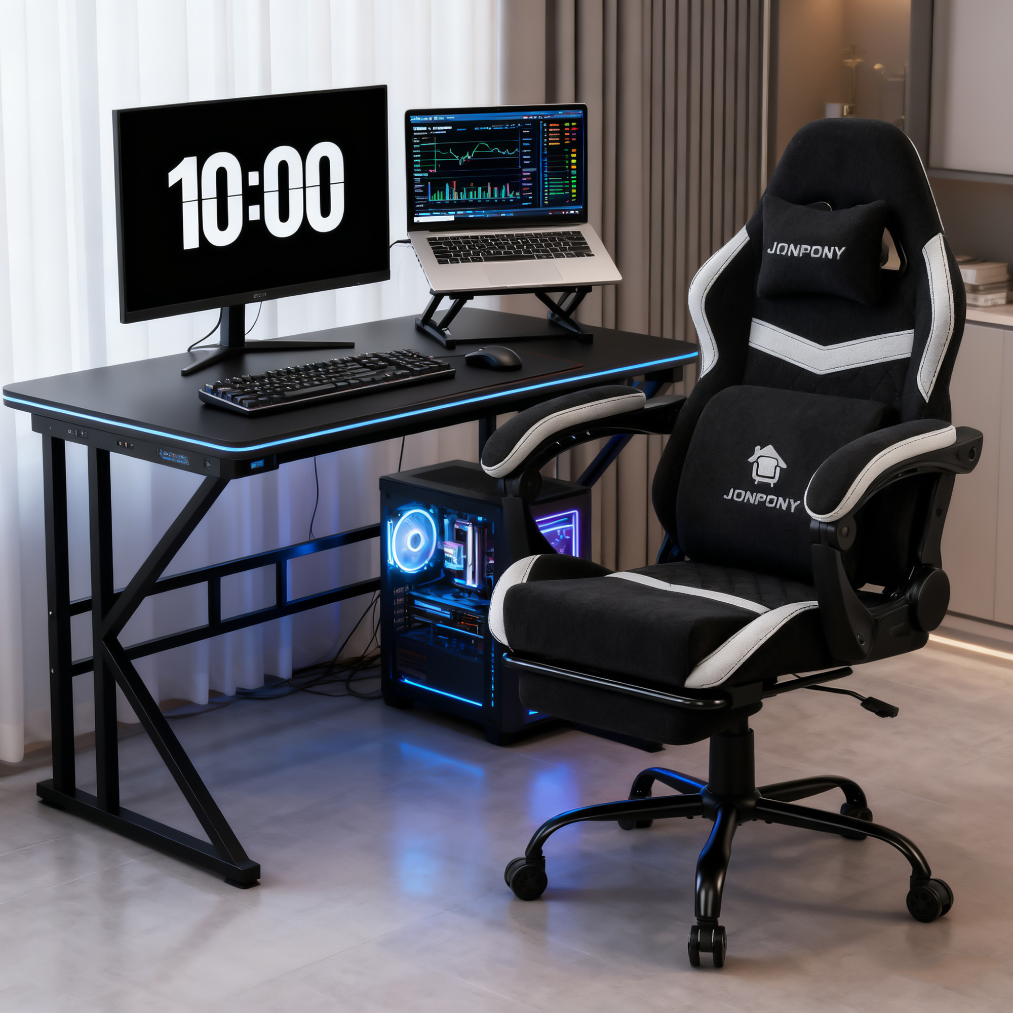 thumbnail video image 2 of JONPONY Big and Tall Gaming Chair, Computer Chair with Footrest and Massage Lumbar Support, Height Adjustable Game Chair with Headrest and Swivel Seat，BLACK, 2 of 10