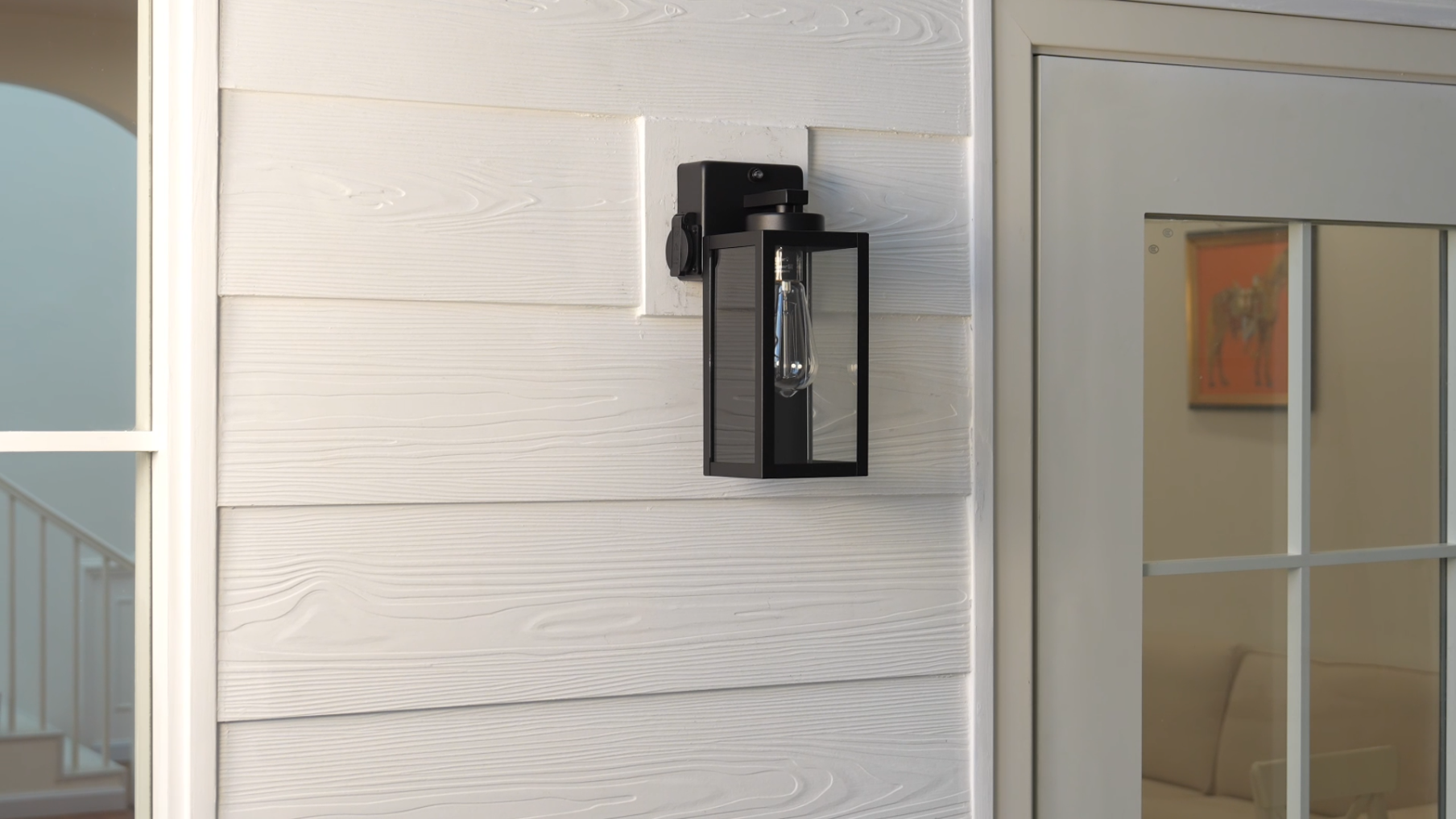 thumbnail video image 2 of C Cattleya 2-Pack 12.5in. Dusk to Dawn Outdoor Wall Lantern Sconce with Built-in Outlet, 2 of 7