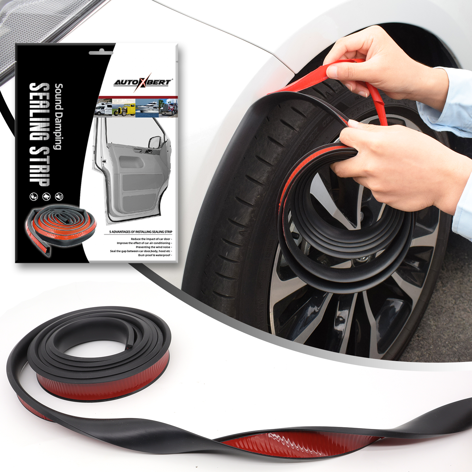 BOHISEN 2-Piece Universal Car Wheel Fender Flares - Carbon Fiber Look, Red Trim Protector