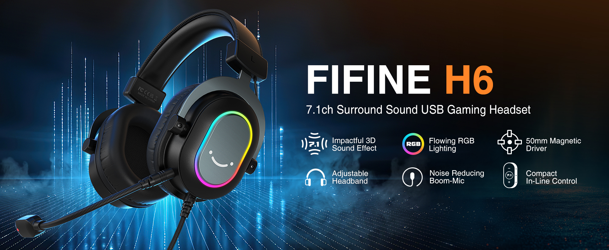thumbnail video image 2 of FIFINE H6 Wired Gaming Headset with Microphone for Computer PC, PS5/PS4, 330g Lightweight, USB Control Box with 7.1 Sound, EQ Mode for FPS Gamer, 2 of 10
