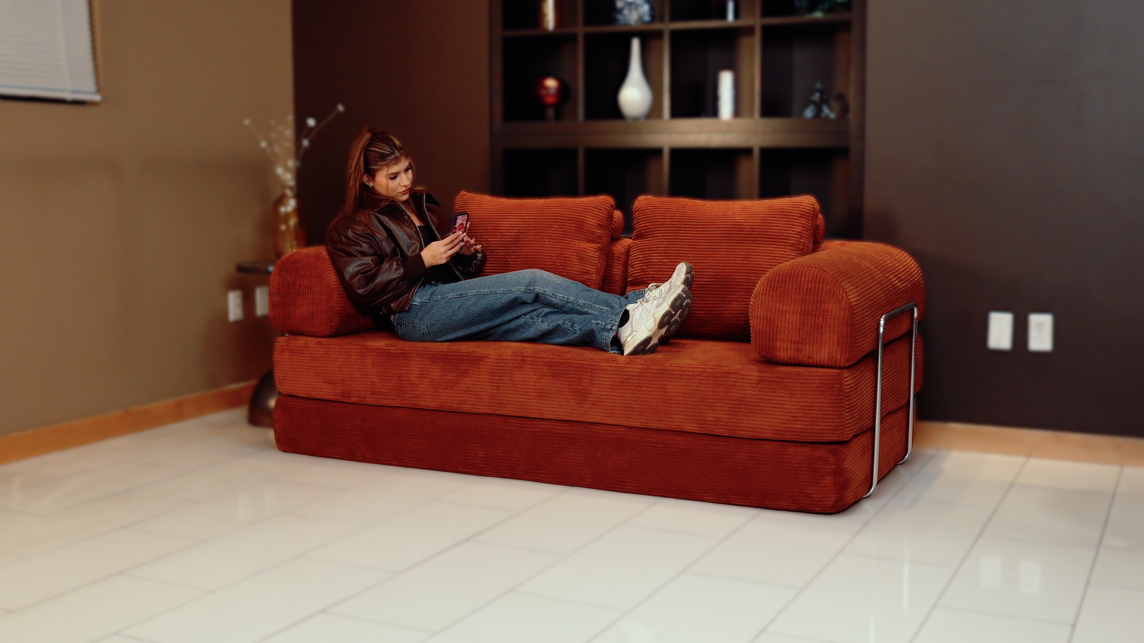 thumbnail video image 2 of Atlas Mattress Perri Blue 79" Modular Compressed Sofa with Corduroy Upholstery, Lumbar Pillows & Metal Support, 2 of 6