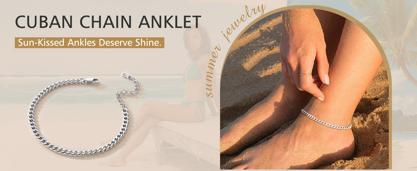 thumbnail video image 2 of FindChic 14K Gold Plated Anklets for Women Stainless Steel Cuban Chain Summer Ankle Bracelets Birthday Mothers Day Jewelry Gifts Her Mom Wife Lady Adults Age Ideas, 8.5'', 2 of 9