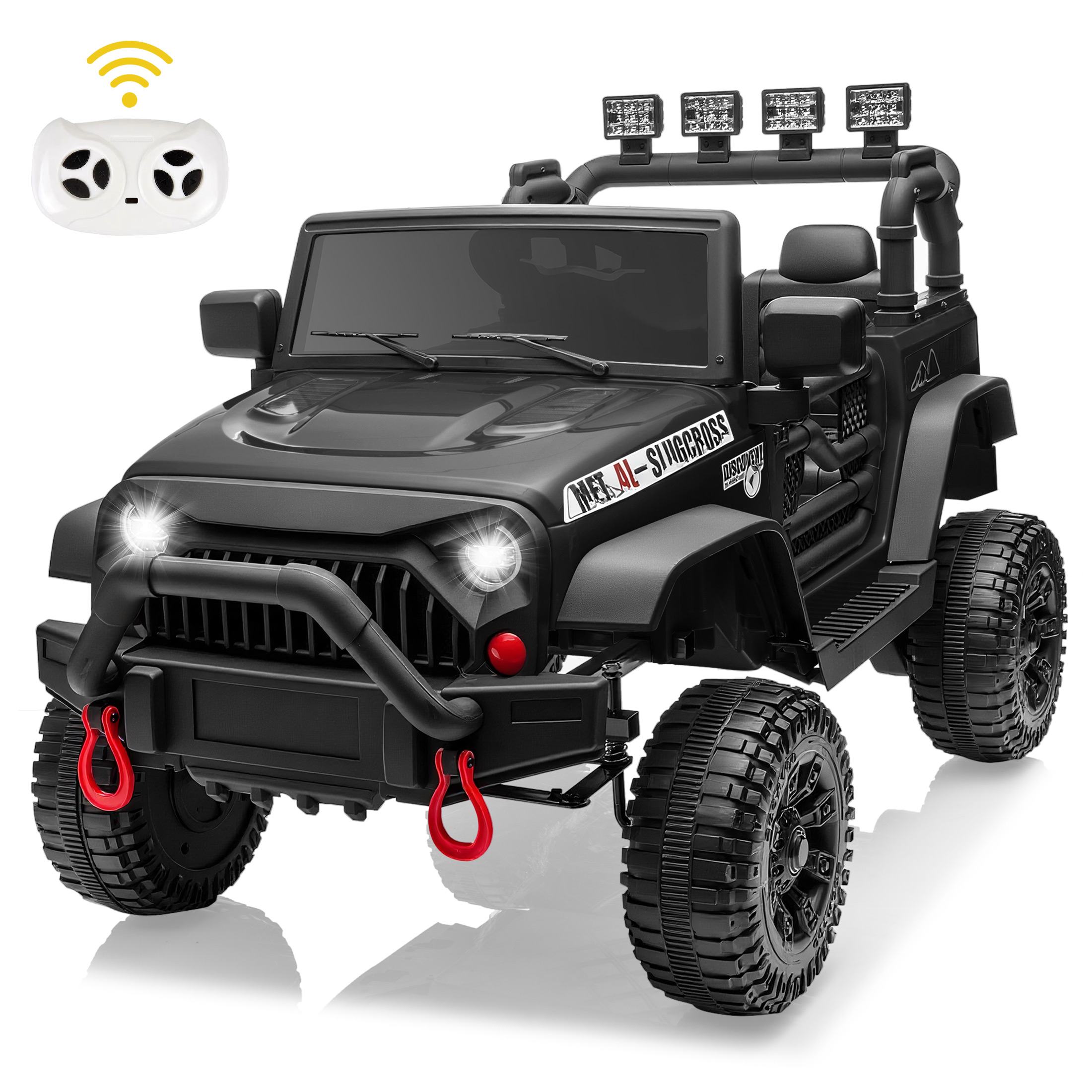 thumbnail video image 2 of iRerts 24V Ride on Cars, Powered Ride on Truck Toys with Remote Control, Bluetooth, Music, USB/AUX Ports, LED Light, 4 Wheel Suspension, Kids Cars Electric Vehicles for Boys Girls Ages 3-6, Black, 2 of 9