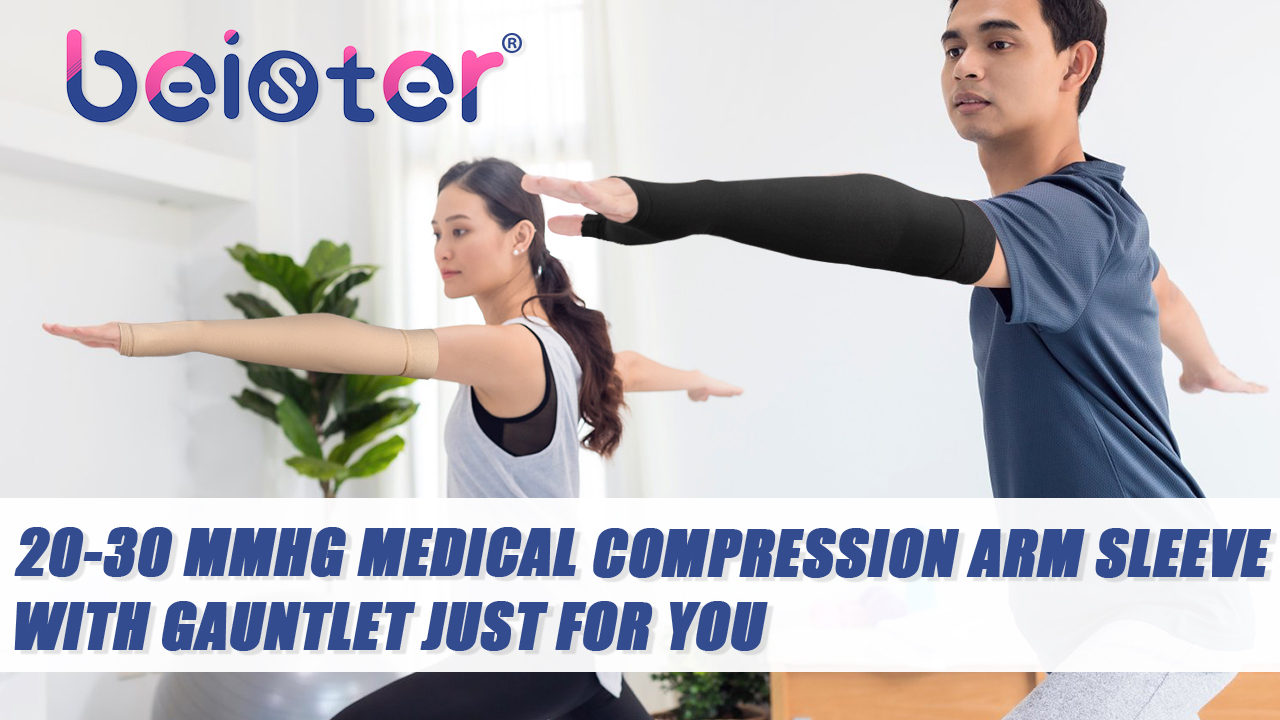 thumbnail video image 2 of beister Lymphedema Arm Sleeve 20-30mmHg with Gauntlet - Medical Compression for Post-Mastectomy & Arm Swelling Relief, for Women & Men (Single), 2 of 8