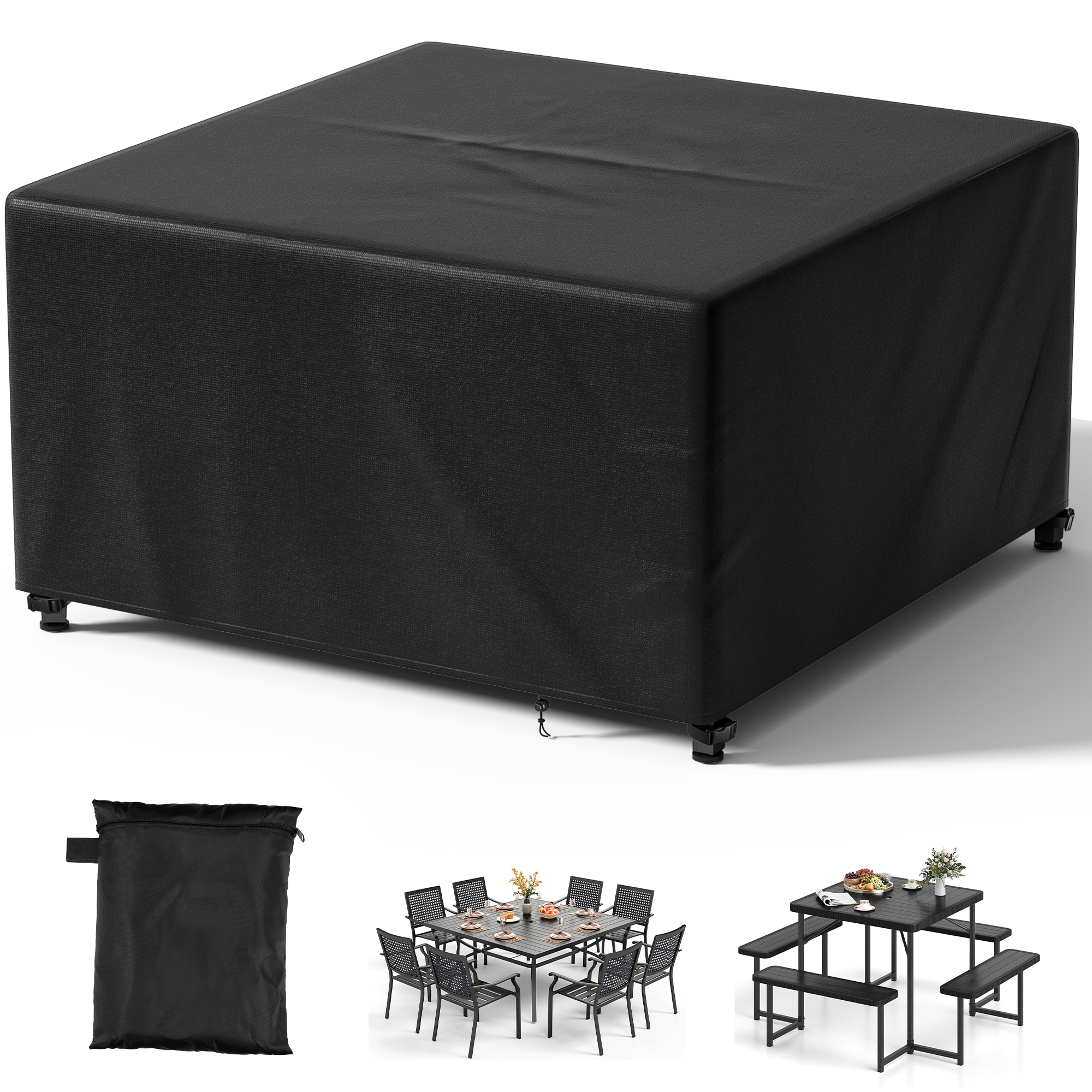 thumbnail video image 2 of Agricasst Square Patio Furniture Cover, Waterproof Outdoor Furniture Covers with 4 Adjustable Buckles & 2 Drawstring, UV Resistant, Windproof Patio Table Cover, Chair Cover for Garden, 49x49x29Inch, 2 of 11