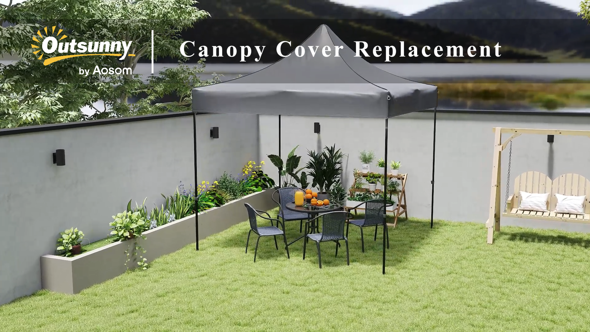 thumbnail video image 2 of Outsunny 10' x 10' Canopy Cover with Weight Bags, UPF50+ Pop Up Canopy Replacement Top, Dark Gray, 2 of 10