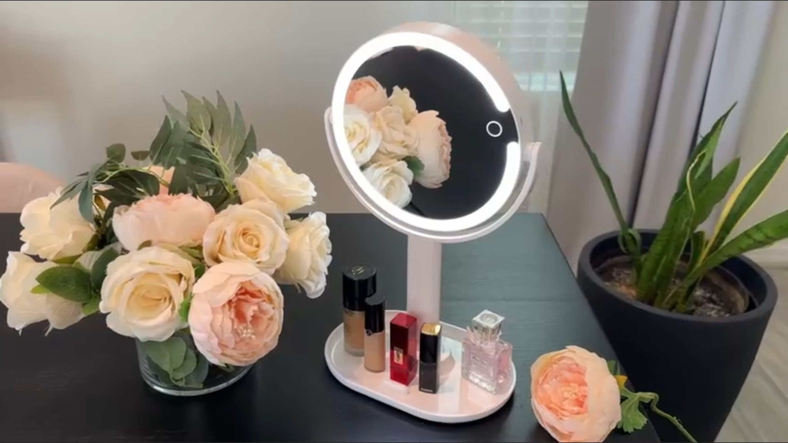 thumbnail video image 2 of 8 Inch Lighted Makeup Mirror with 1X & 10X Magnification | Rechargeable Battery, 3 Color Lighting Modes | Portable Vanity Mirror for Home & Travel (White), 2 of 10