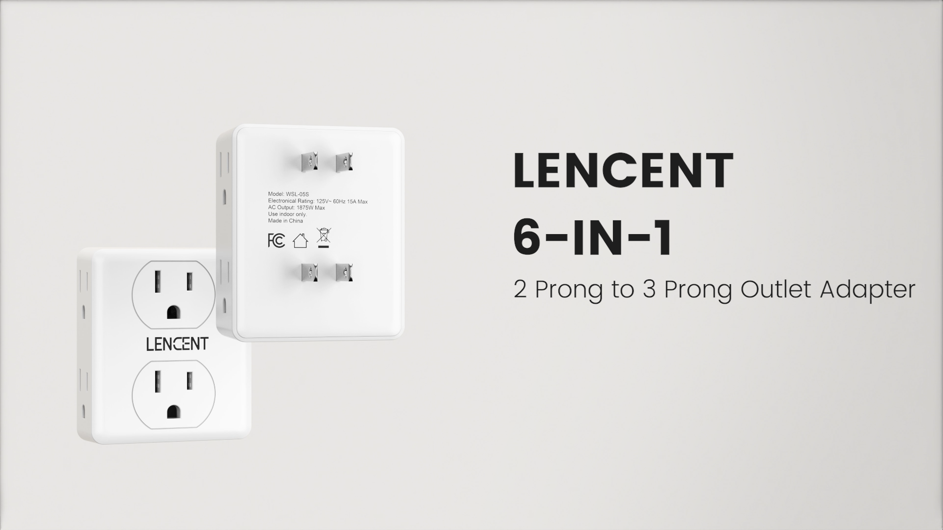 thumbnail video image 2 of LENCENT 2 Prong to 3 Prong Outlet Adapter,Multi Plug Power Outlet Splitter with 6 AC Non-Grounded Outlets in Old House Hotel Dorm, 2 of 8