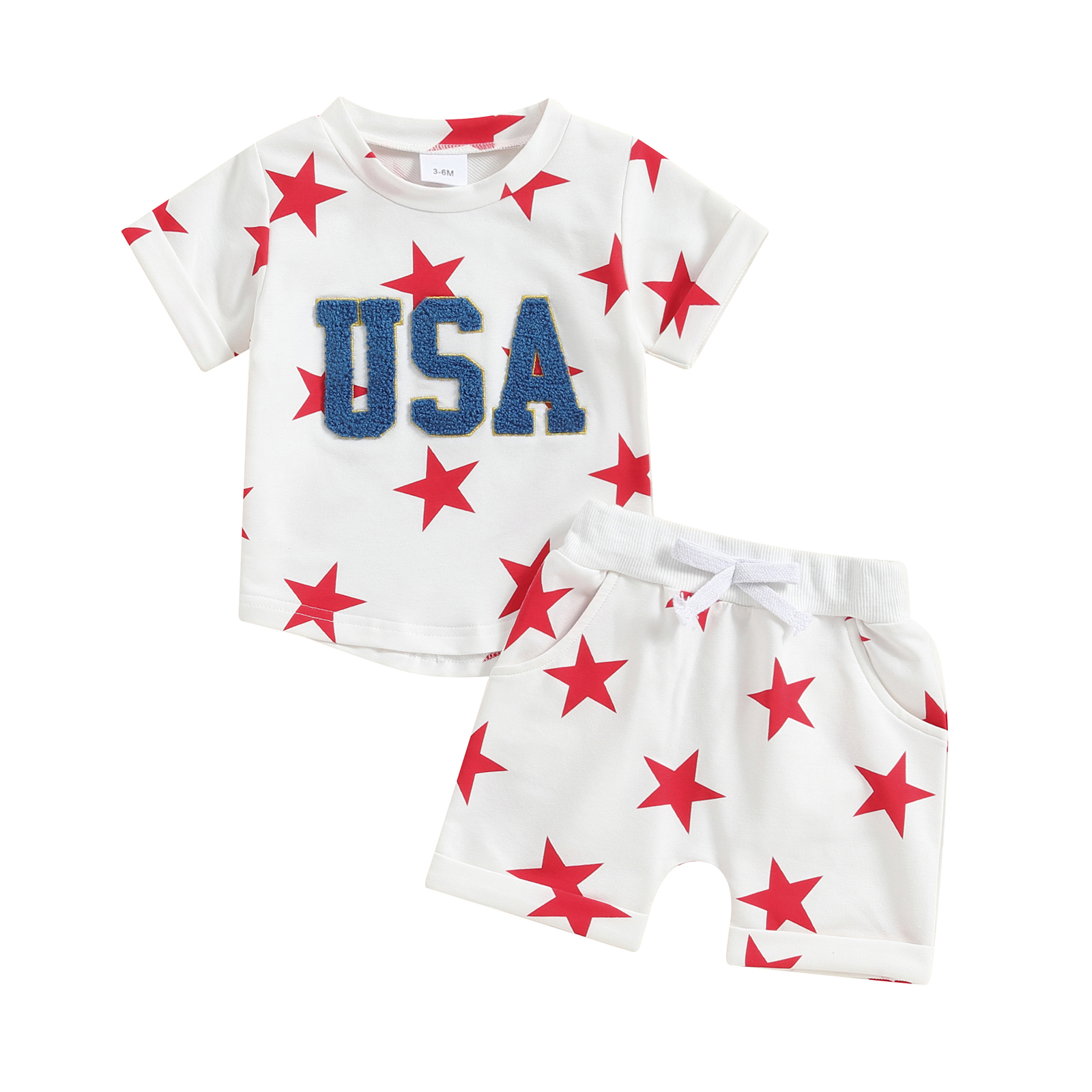 thumbnail video image 2 of AceBaby Toddler Baby Boys 4th of July Shorts Set 3M-5T Embroidery Letters T-shirt and Shorts Summer Outfit for Independece Day, 2 of 10