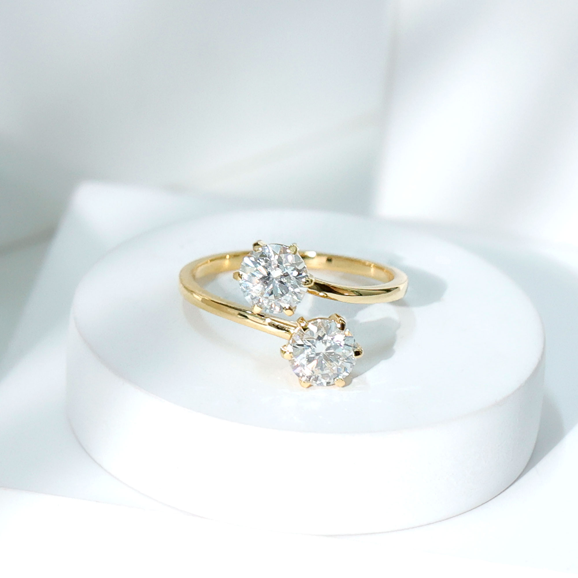 thumbnail video image 2 of Rosec Jewels Lab Created Diamond Bypass Ring - 2 Stone Engagement Ring (7 mm, Ef-Vs Quality), 10K Yellow Gold, US 7.50, 2 of 8
