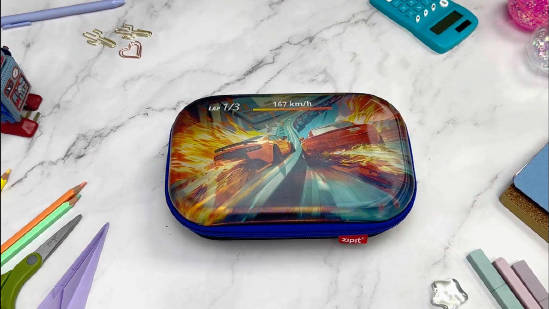 thumbnail video image 2 of ZIPIT 3D Pencil Box for Boys | Large Capacity Lenticular Pencil Case for School (Car Race), 2 of 8