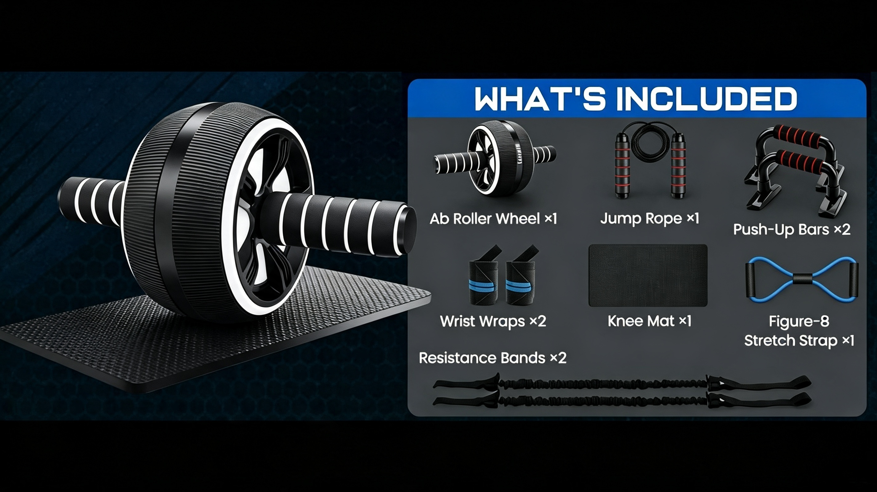 thumbnail video image 2 of Mibote Ab Roller Wheel, 10-in-1 Abdominal Exercise Kit with Knee Pad and Push up Bars, Core Workout Equipment for Home Gym, 2 of 9
