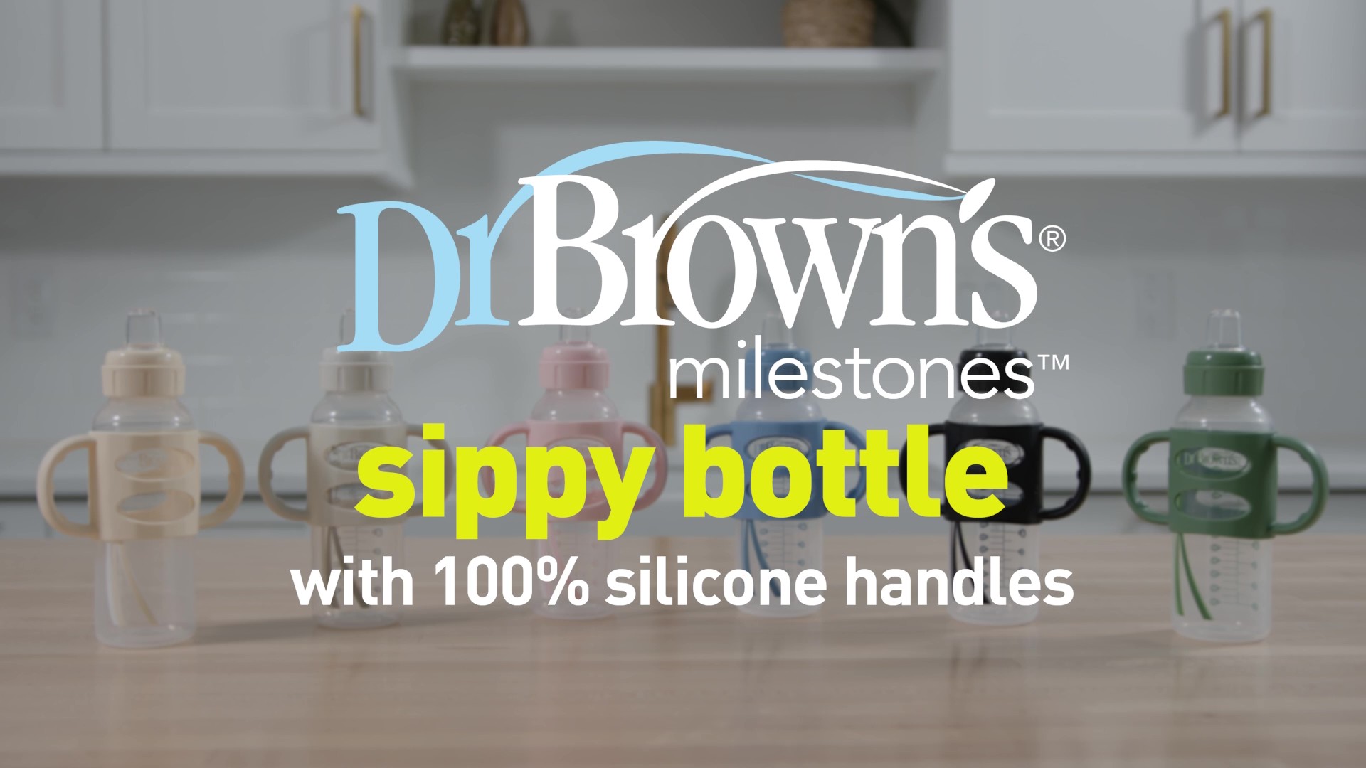 thumbnail video image 2 of Dr. Brown's Milestones Narrow Sippy Spout Bottle with Handles, 8oz/250ml, 6m+, Pink/Ecru, 2 Pack, 2 of 12